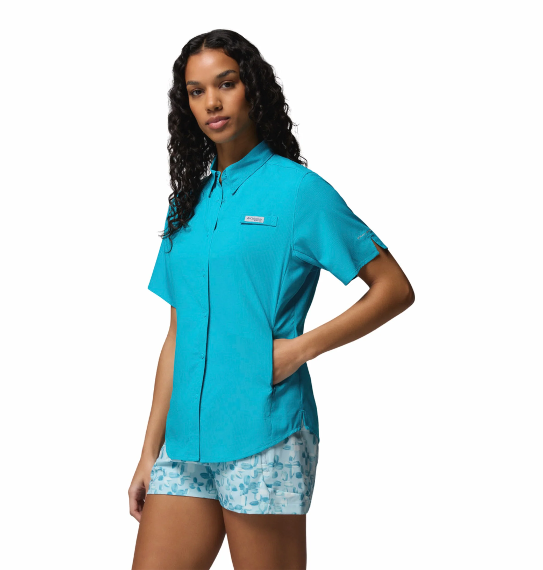 Columbia Women Blue Omni-Shade Tamiami II Short Sleeve Shirt - Image 3