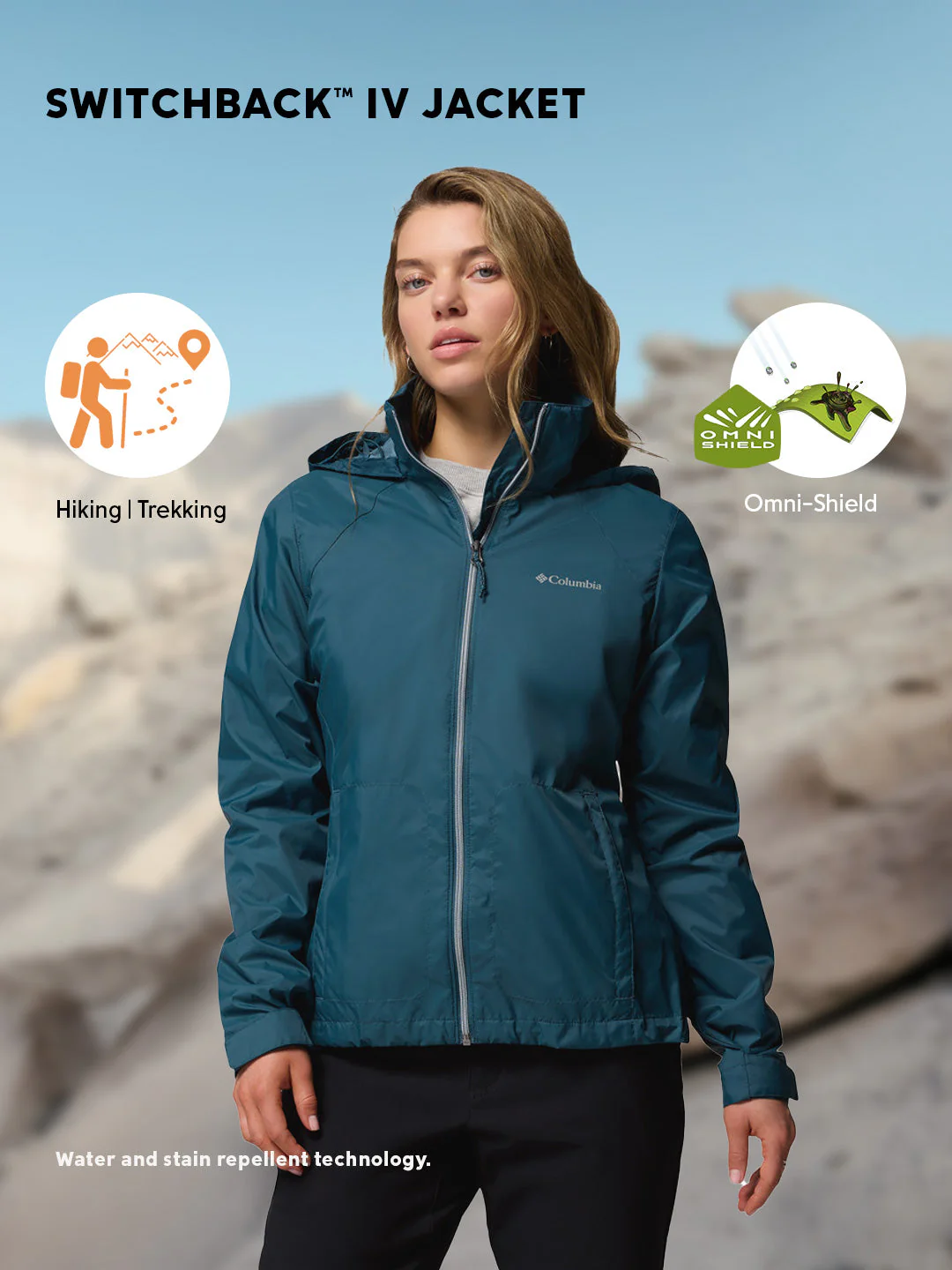 Columbia Women Blue Omni-Shield Switchback IV Rain Jacket - Image 4