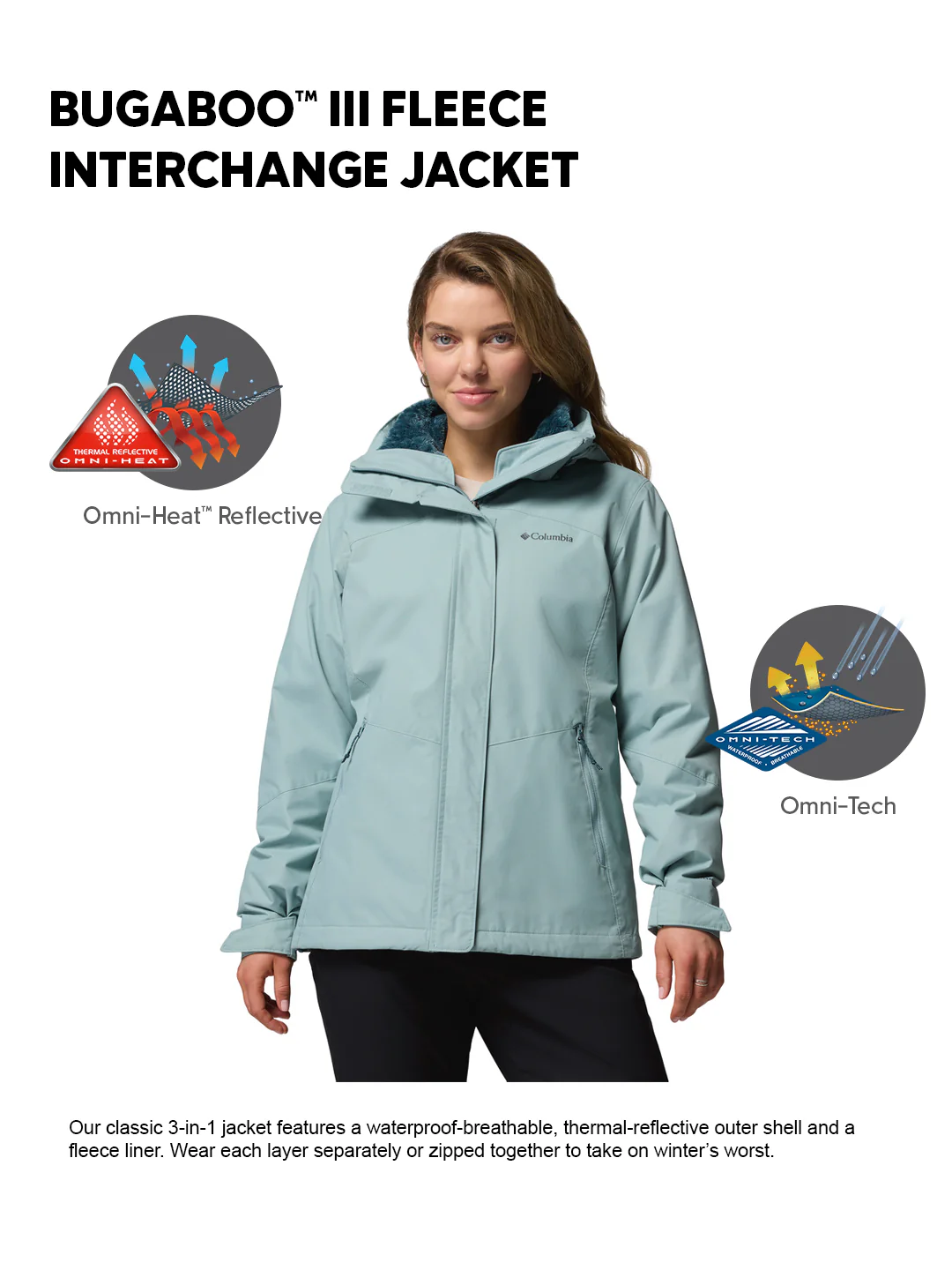 Columbia Women Blue OmniHeat Reflective Bugaboo III Fleece Interchangeable Jacket - Image 2