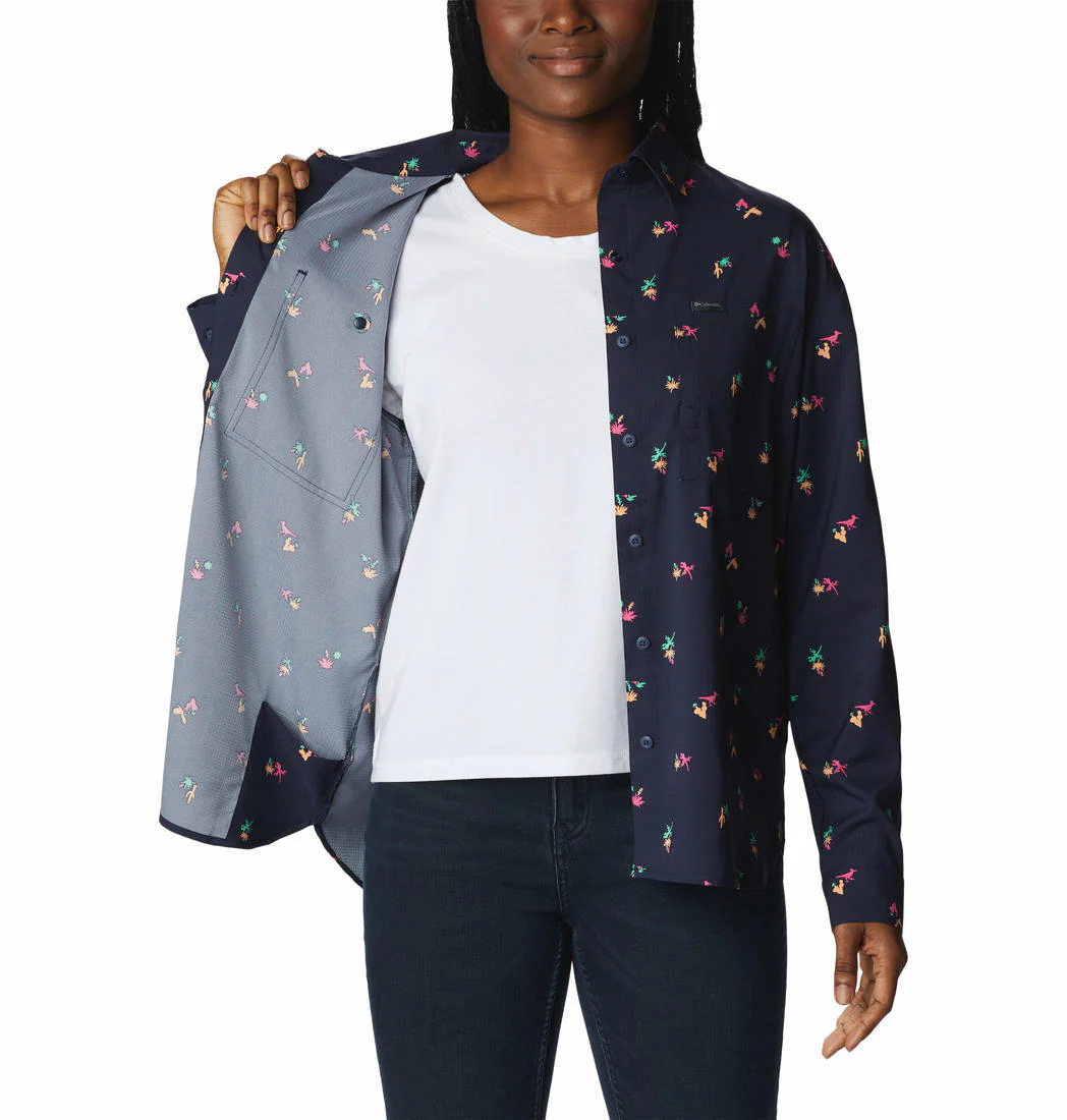 Columbia Women Navy Blue Silver Ridge Utility Patterned LS Shirt (Sun Protection) - Image 2