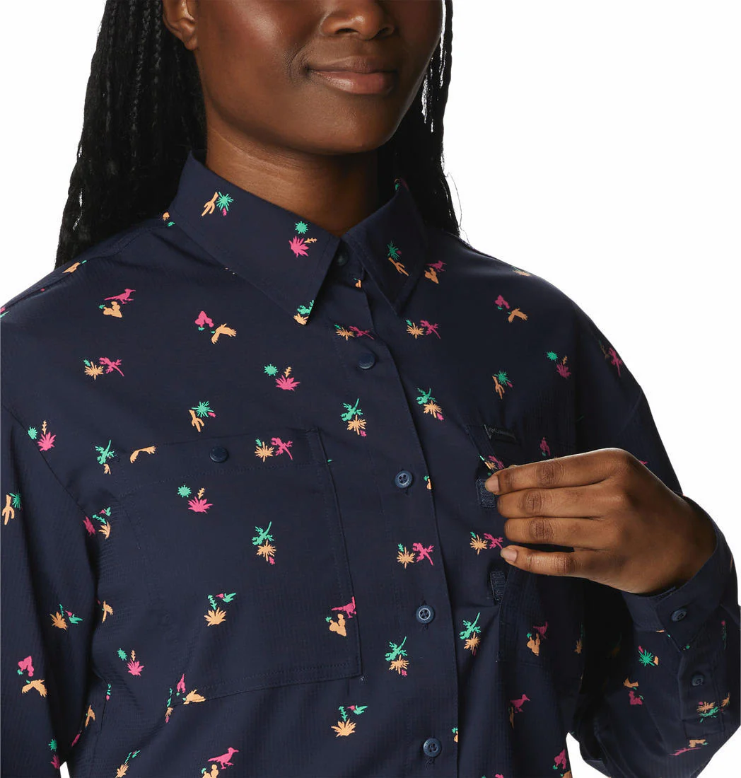 Columbia Women Navy Blue Silver Ridge Utility Patterned LS Shirt (Sun Protection) - Image 4