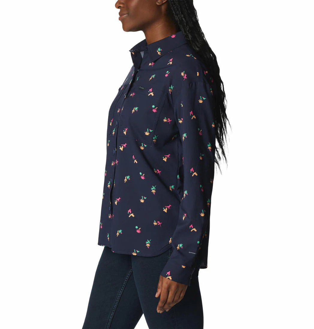 Columbia Women Navy Blue Silver Ridge Utility Patterned LS Shirt (Sun Protection) - Image 5