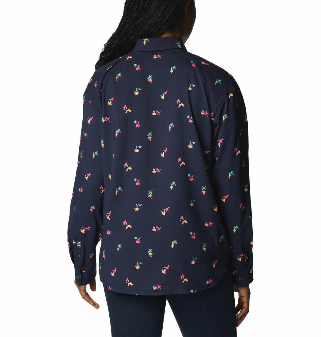 Columbia Women Navy Blue Silver Ridge Utility Patterned LS Shirt (Sun Protection) - Image 7