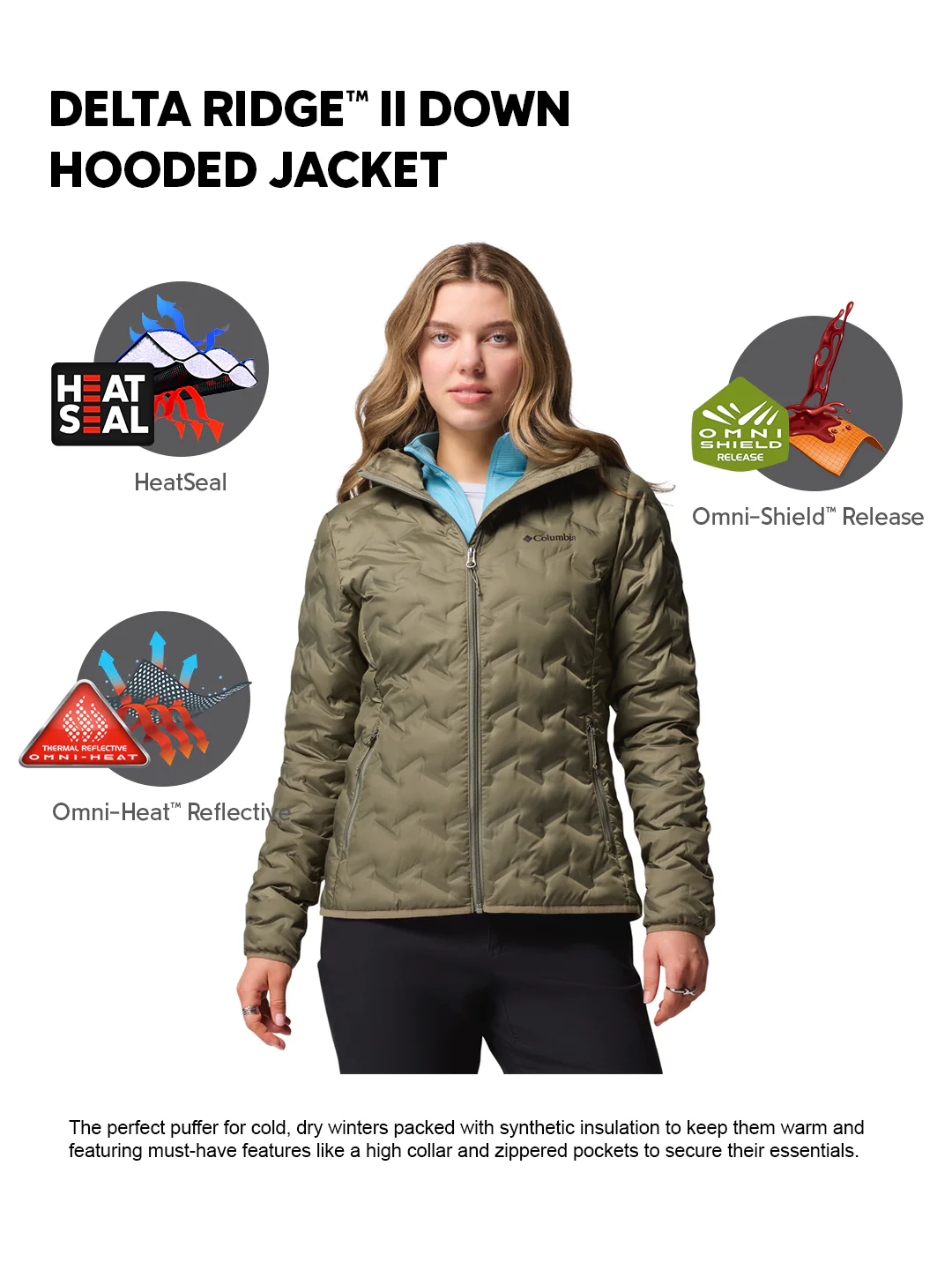 Columbia Women Green HEAT SEAL Delta Ridge II Down Jacket - Image 2