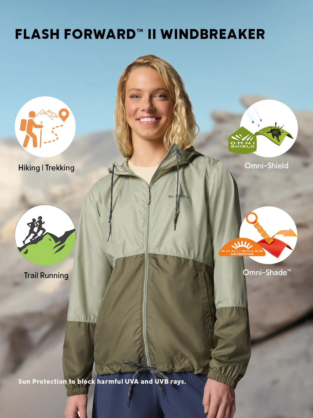 Columbia Women Green Omni-Shade Flash Forward II Windbreaker - Image 2