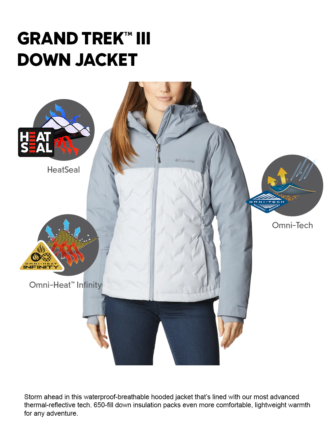 Columbia Women Grey HEAT SEAL Grand Trek III Down Jacket - Image 2