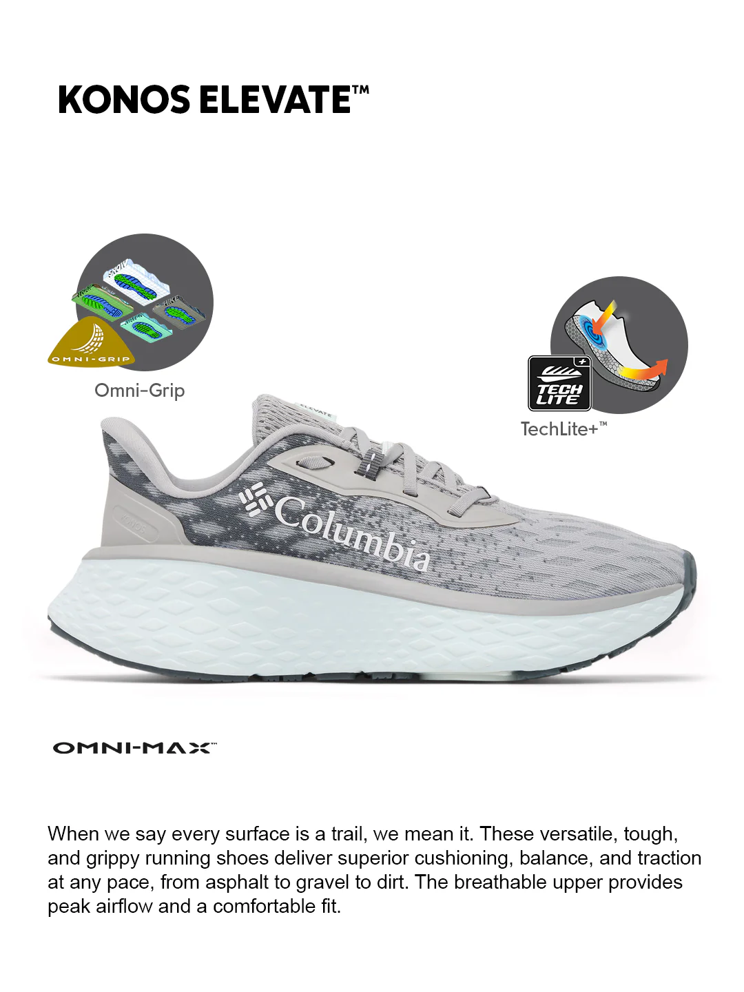 Columbia Women Grey OmniGrip Konos Elevate Trail Running Shoes - Image 2