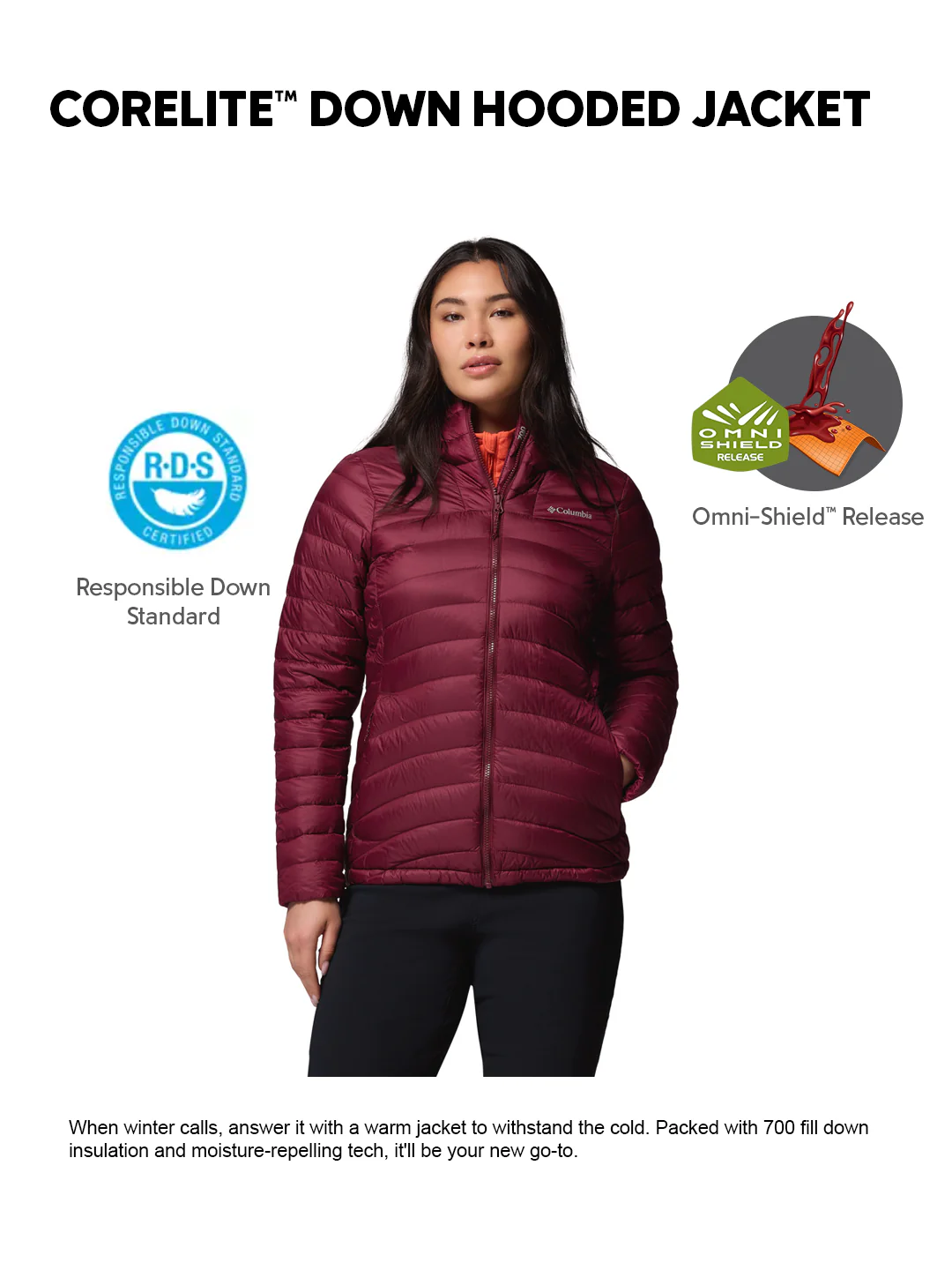 Columbia Women Maroon OmniShield Corelite Down Jacket - Image 2