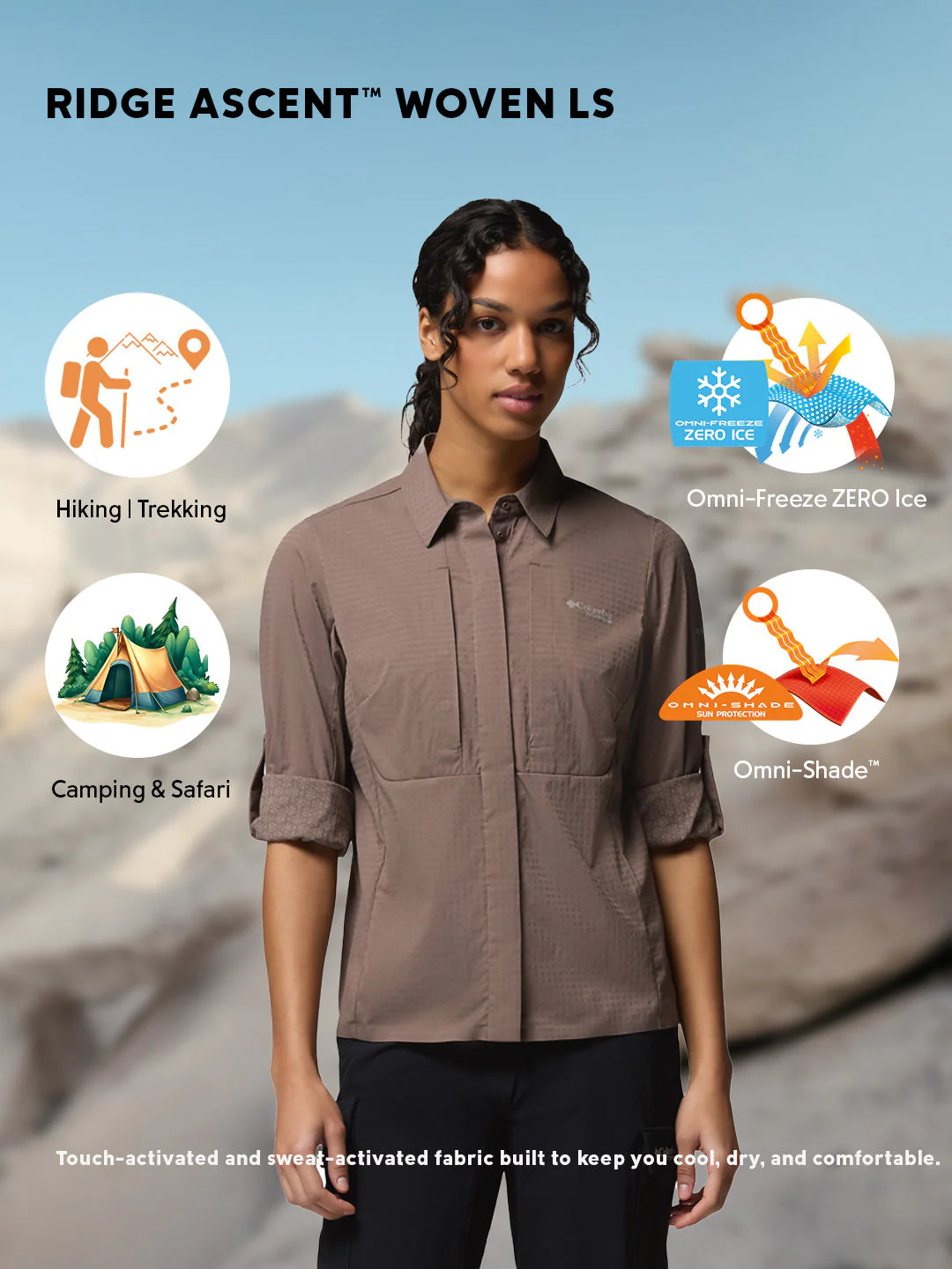 Columbia Women Mauve Omni-Freeze Ridge Ascent Long Sleeve Shirt - Image 2