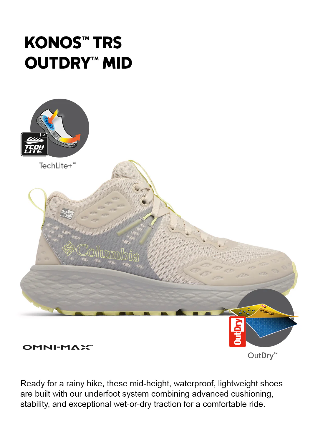 Columbia Women Off White OmniMax Konos TRS Waterproof Hiking and Trekking Shoes - Image 2
