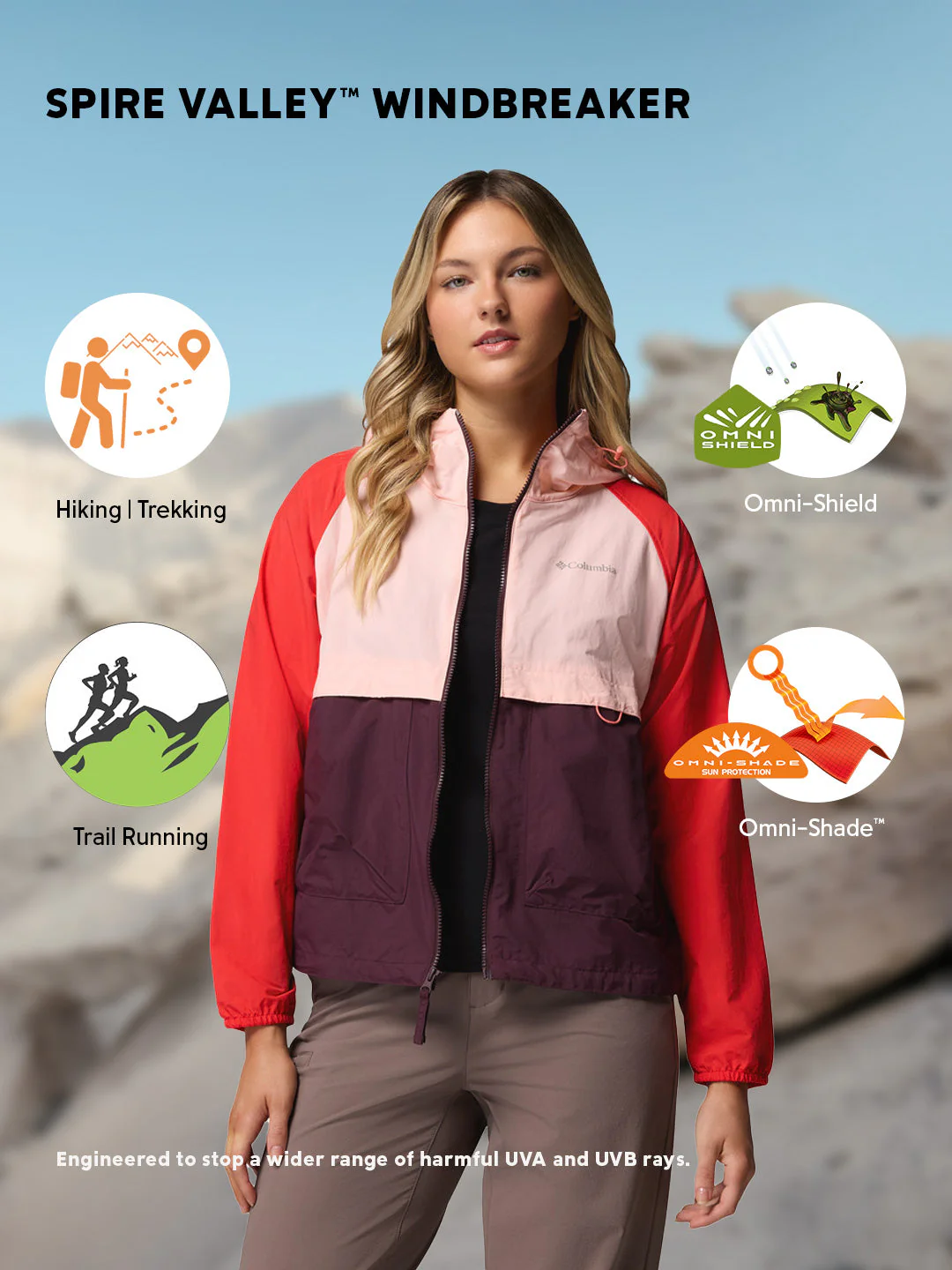 Columbia Women Pink Omni-Shade Spire Valley Windbreaker - Image 2