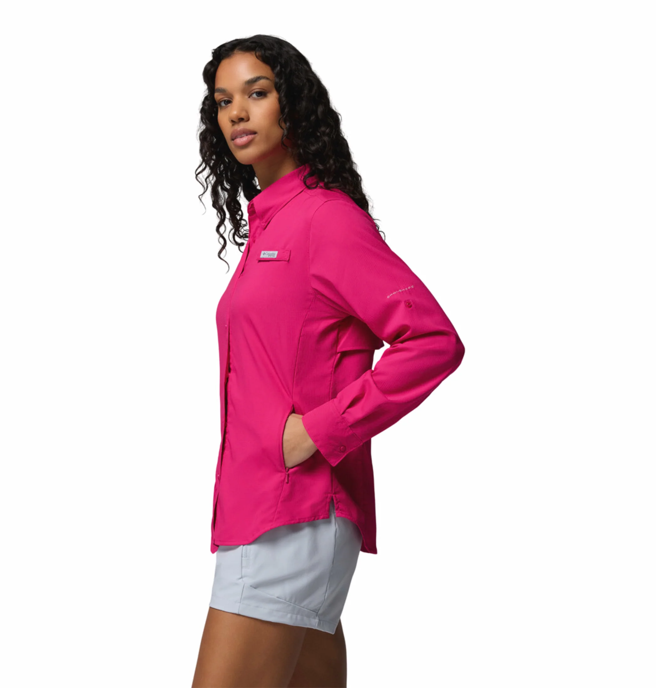 Columbia Women Pink Omni-Shade Tamiami II Long Sleeve Shirt - Image 3