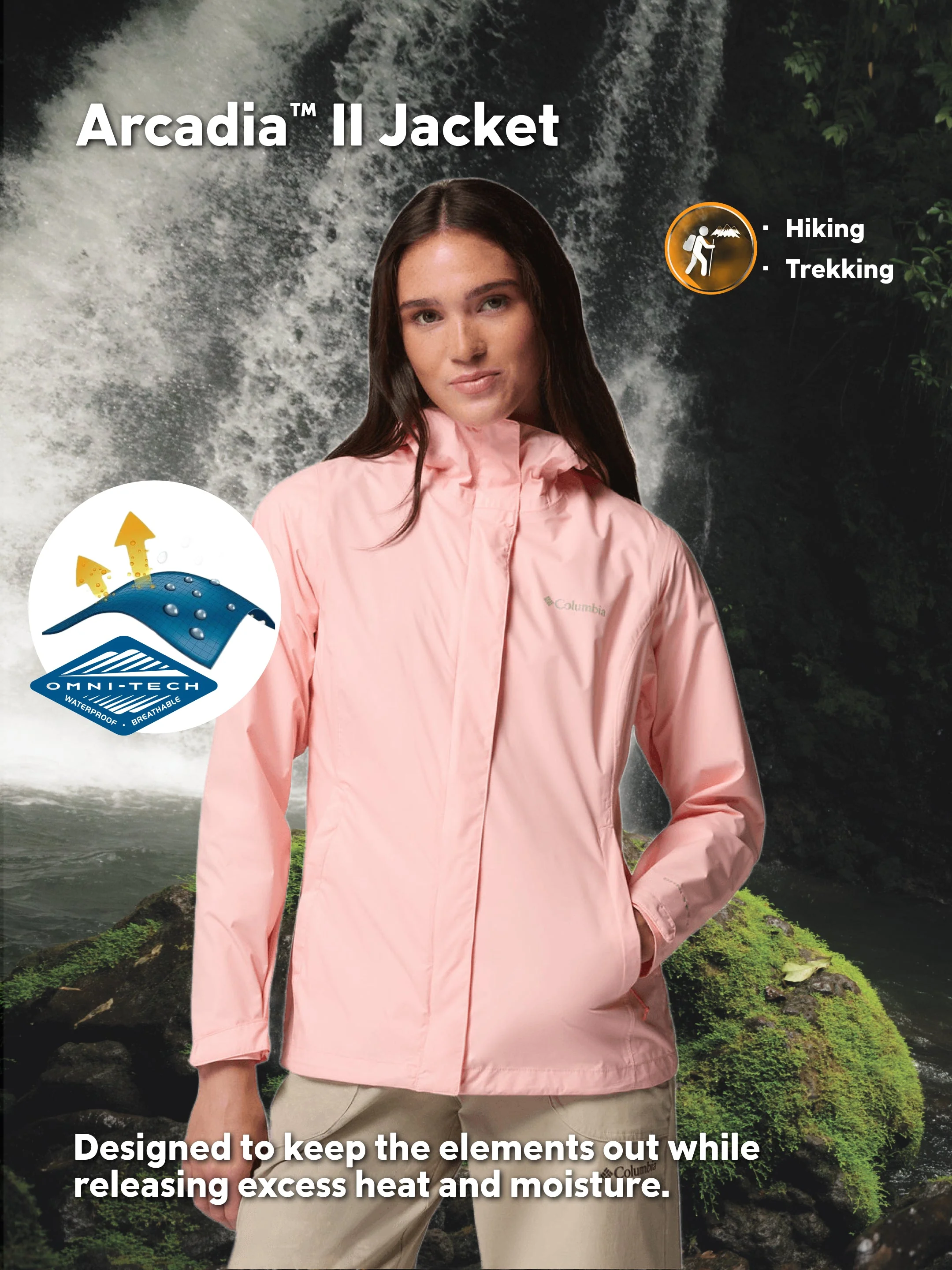 Columbia Women Pink Omni-Tech Arcadia II Rain Jacket - Image 2