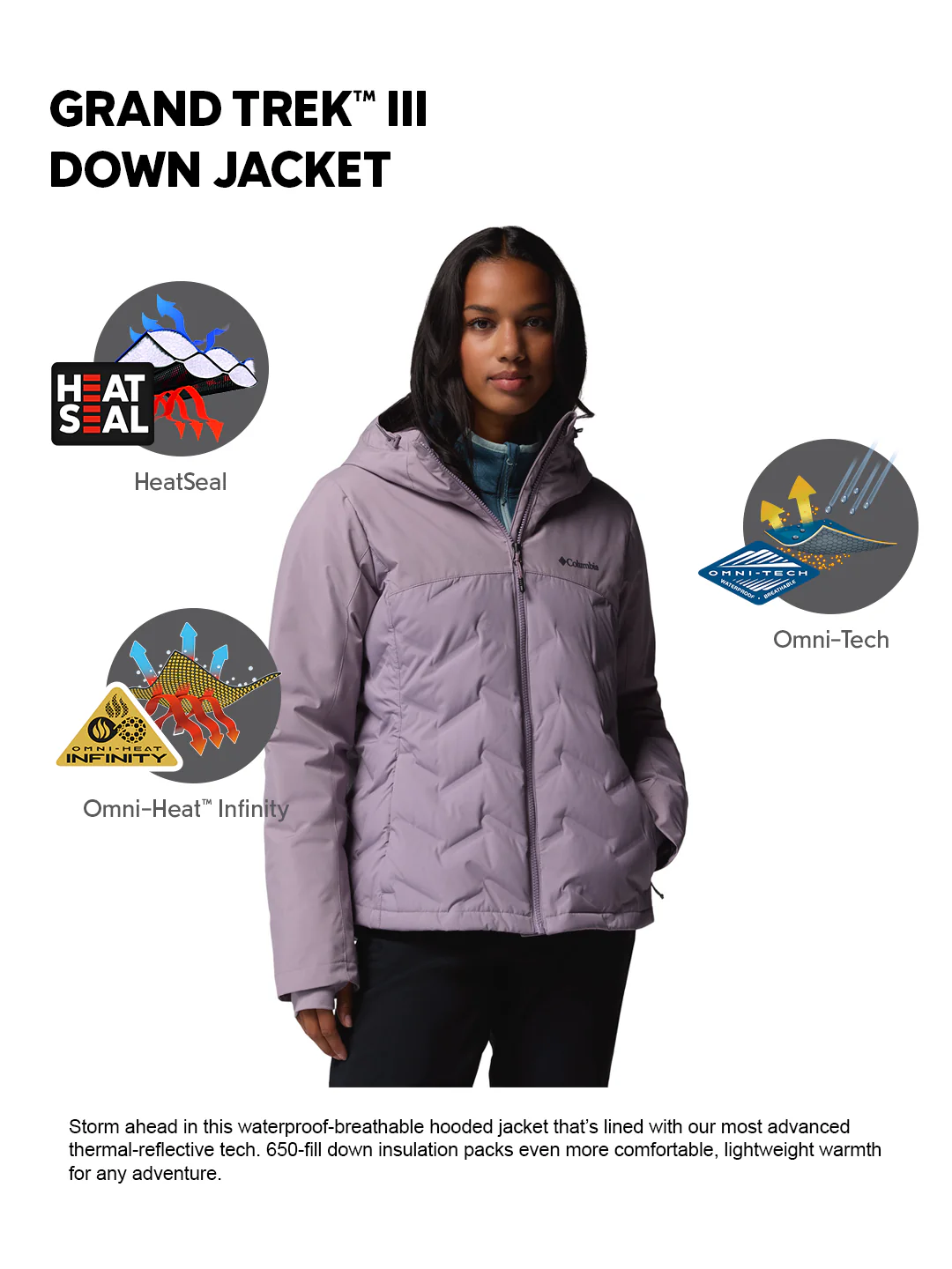 Columbia Women Purple HEAT SEAL Grand Trek III Down Jacket - Image 2