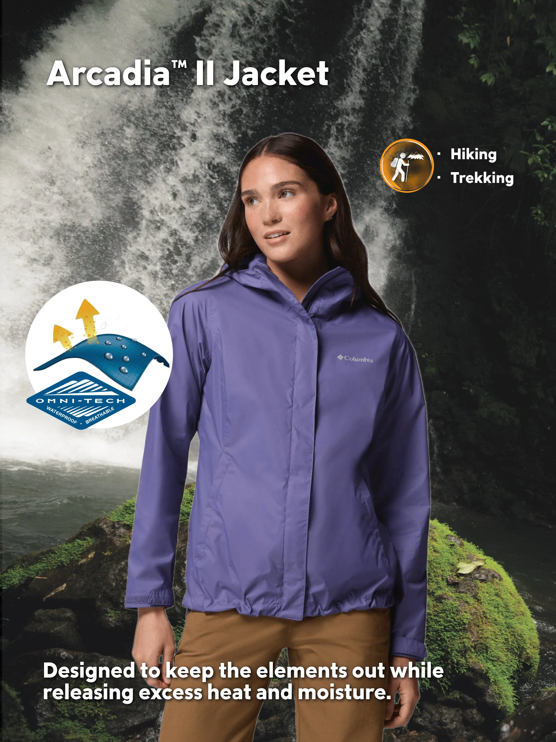 Columbia Women Purple Omni-Tech Arcadia II Rain Jacket - Image 2