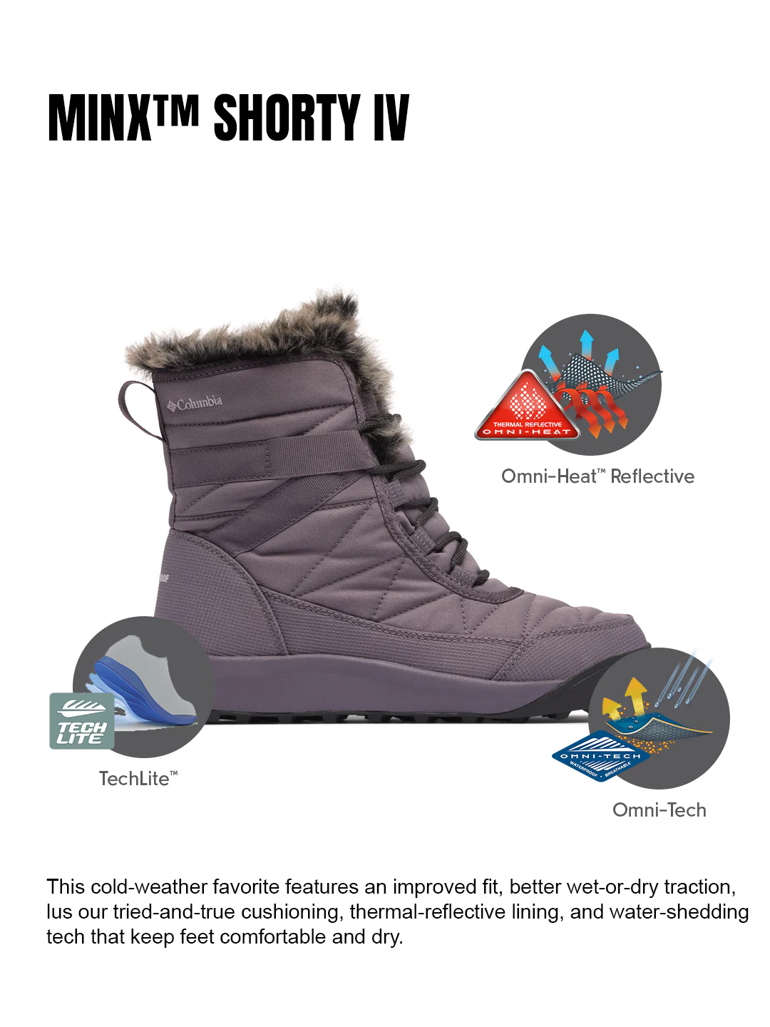 Columbia Women Purple OmniHeat Reflective Minx Shorty IV Waterproof Snow Sports Boots - Image 2