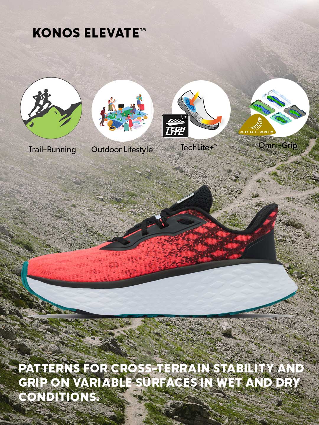 Columbia Women Red Omni-Grip Konos Elevate Trail Running Shoes - Image 2