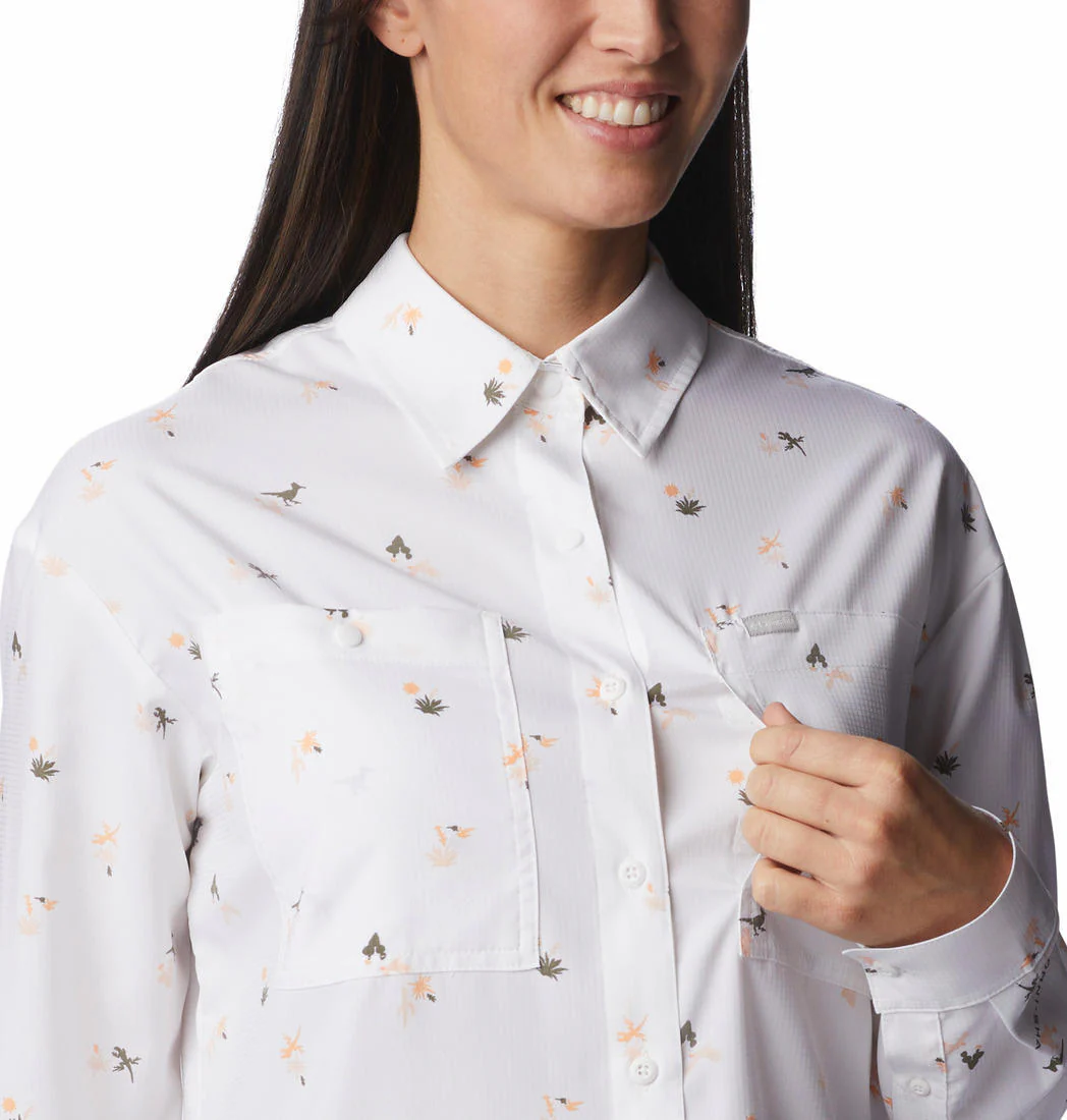 Columbia Women White Silver Ridge Utility Patterned LS Shirt (Sun Protection) - Image 2
