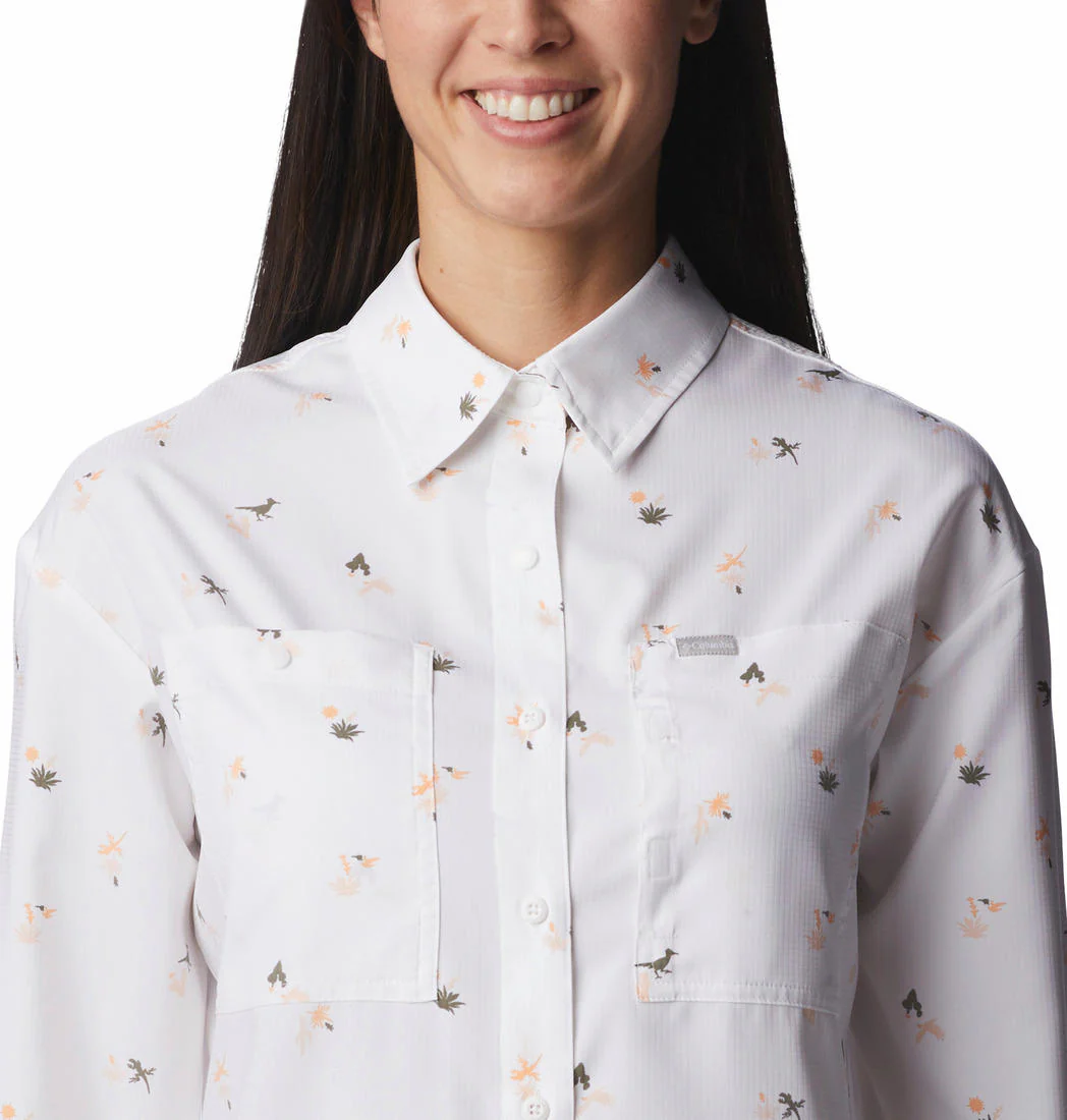 Columbia Women White Silver Ridge Utility Patterned LS Shirt (Sun Protection) - Image 4