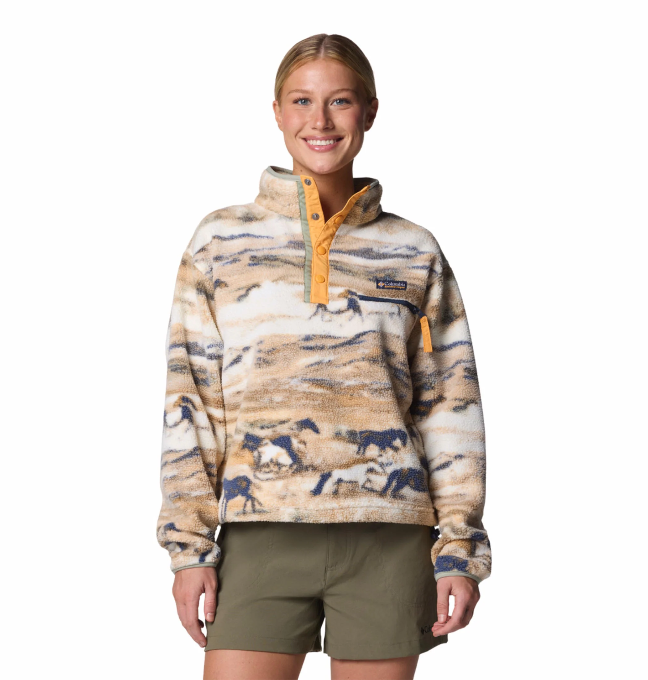 Columbia Women Yellow Helvetia II Printed Cropped Half Snap