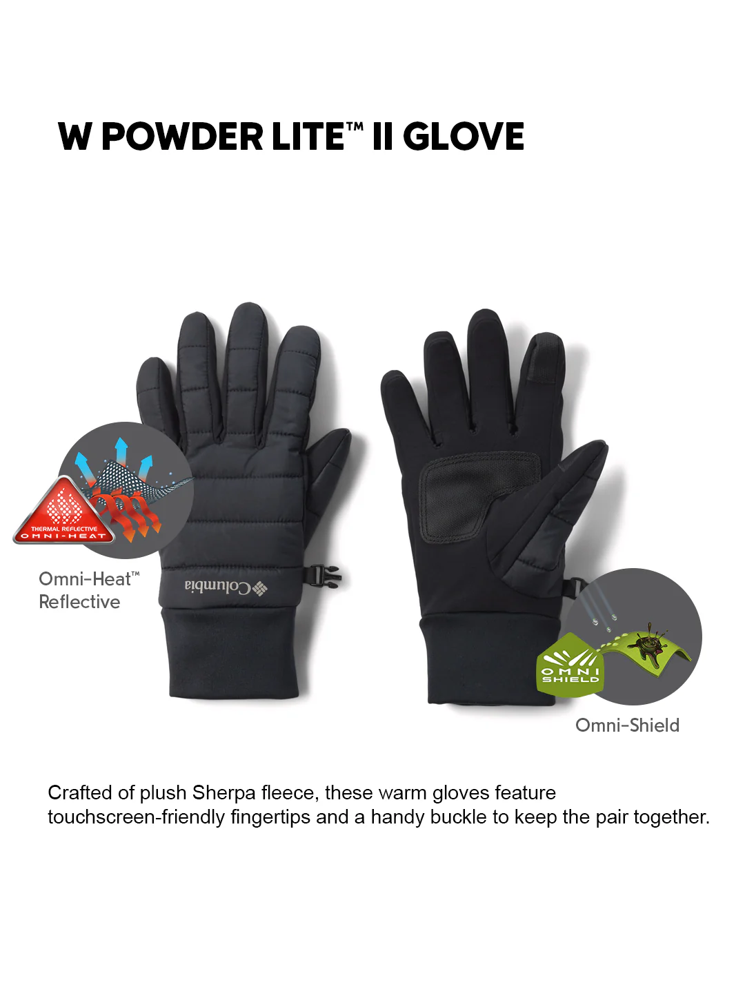 Columbia Womens Black OmniHeat Reflective W Powder LiteII Gloves - Image 2