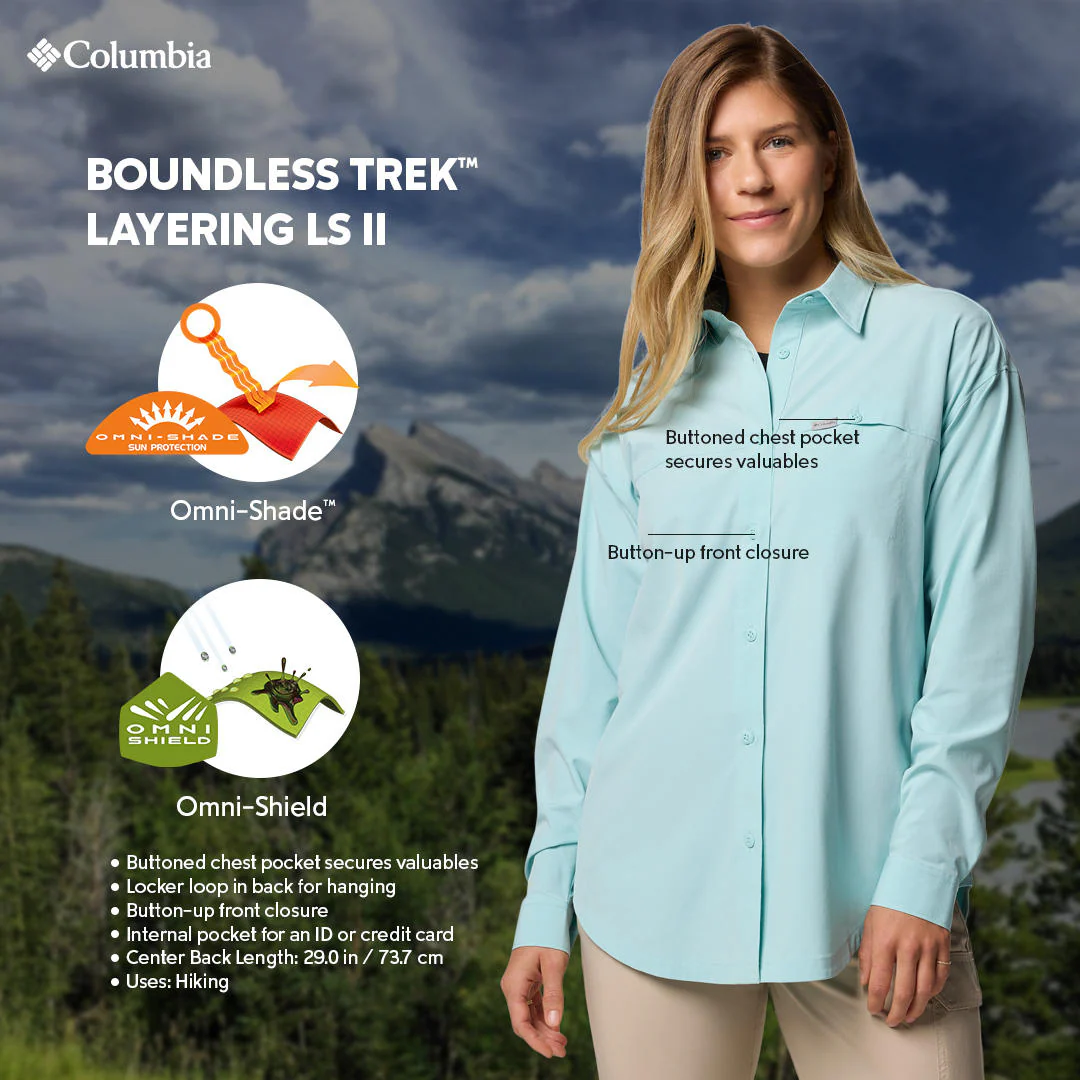 Columbia Women Green Boundless Trek Layering LS II (Sun Protection) - Image 2