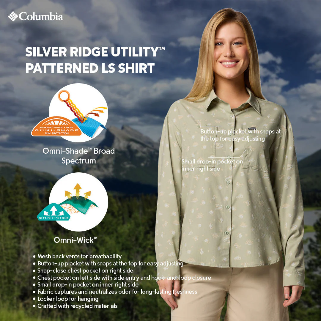 Columbia Women Green Silver Ridge Utility Patterned LS Shirt (Sun Protection) - Image 2