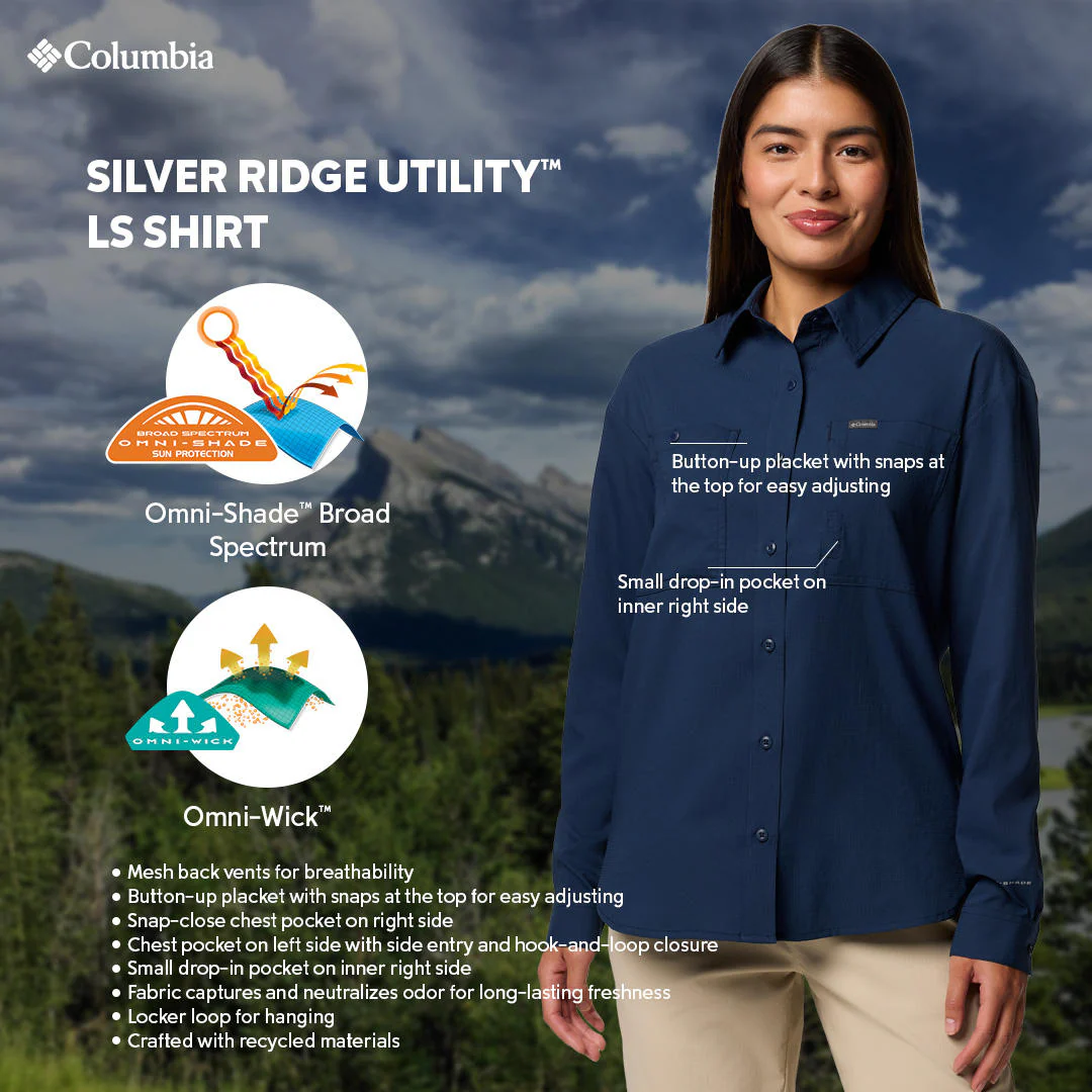 Columbia Women Blue Silver Ridge Utility LS Shirt (Sun Protection) - Image 2