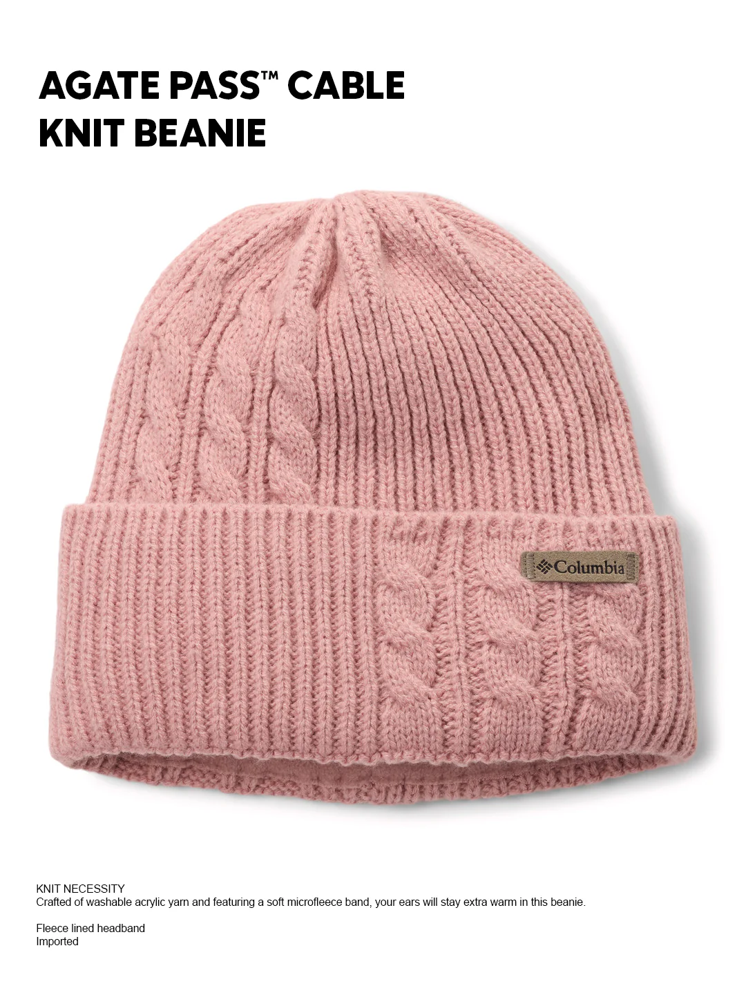 Columbia Womens Peach  Agate Pass Cable Knit Beanie - Image 2