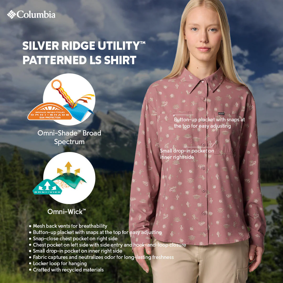 Columbia Women Red Silver Ridge Utility Patterned LS Shirt (Sun Protection) - Image 2