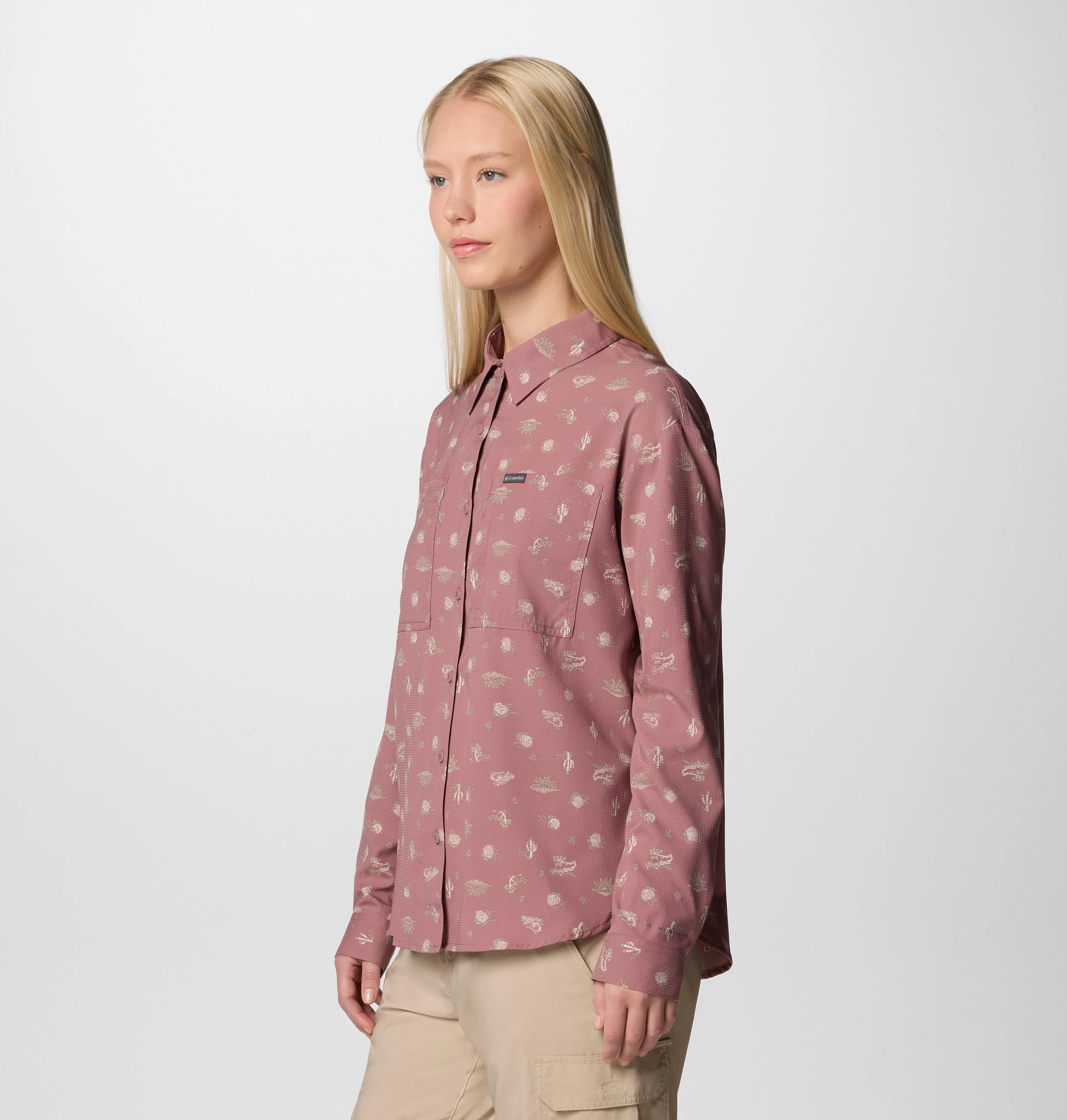 Columbia Women Red Silver Ridge Utility Patterned LS Shirt (Sun Protection) - Image 3