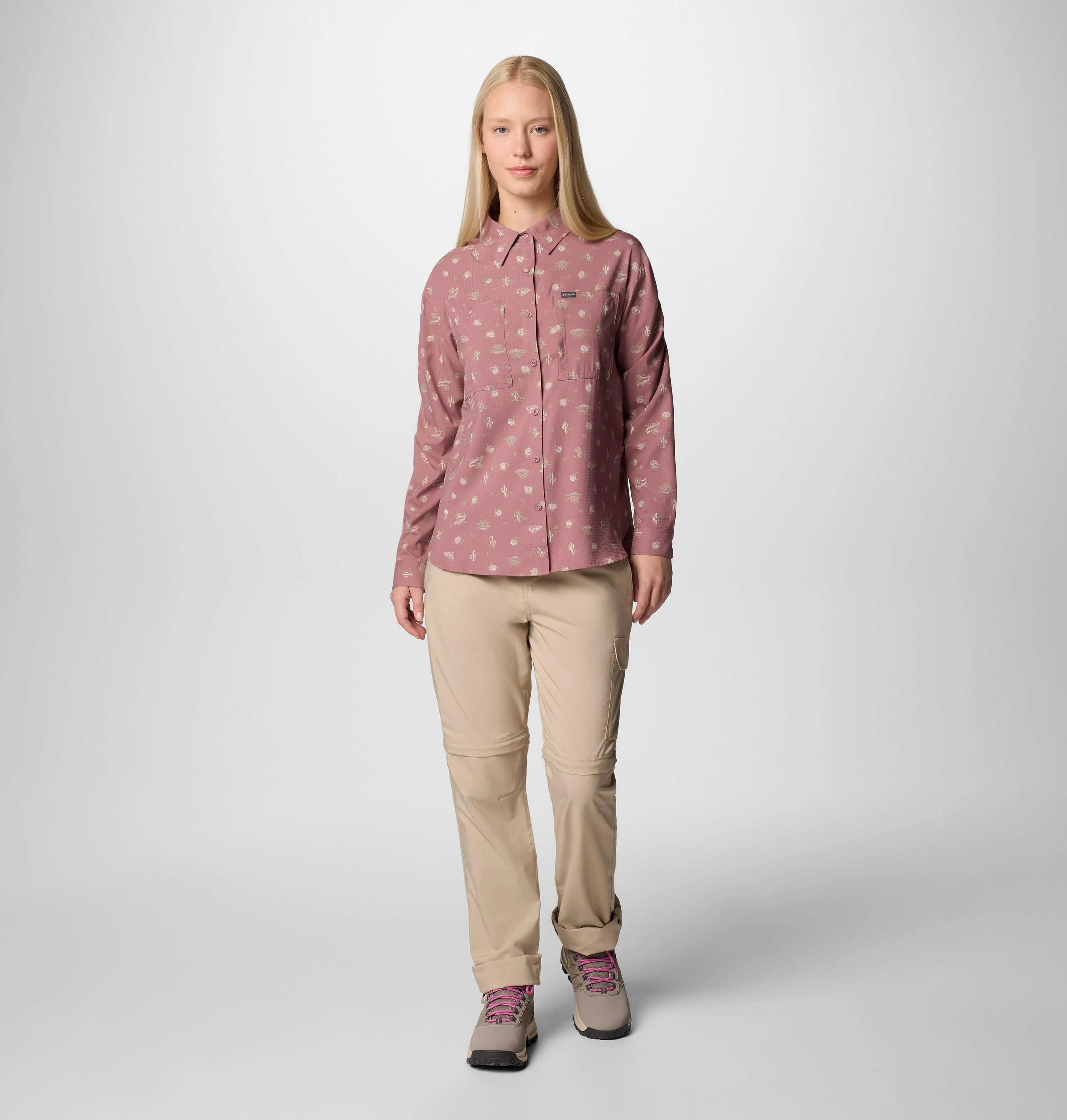 Columbia Women Red Silver Ridge Utility Patterned LS Shirt (Sun Protection) - Image 5