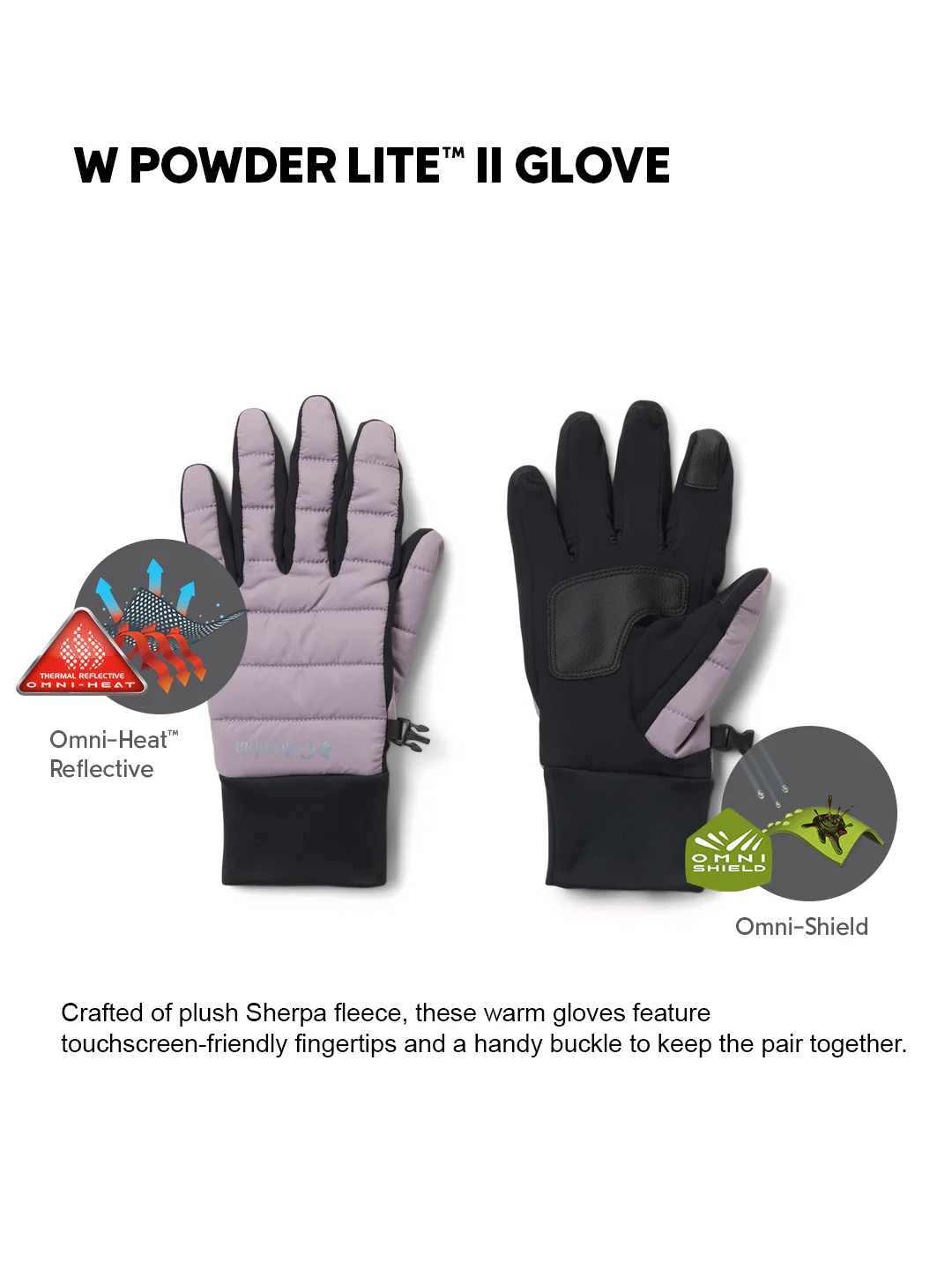 Columbia Womens Purple OmniHeat Reflective W Powder LiteII Gloves - Image 2
