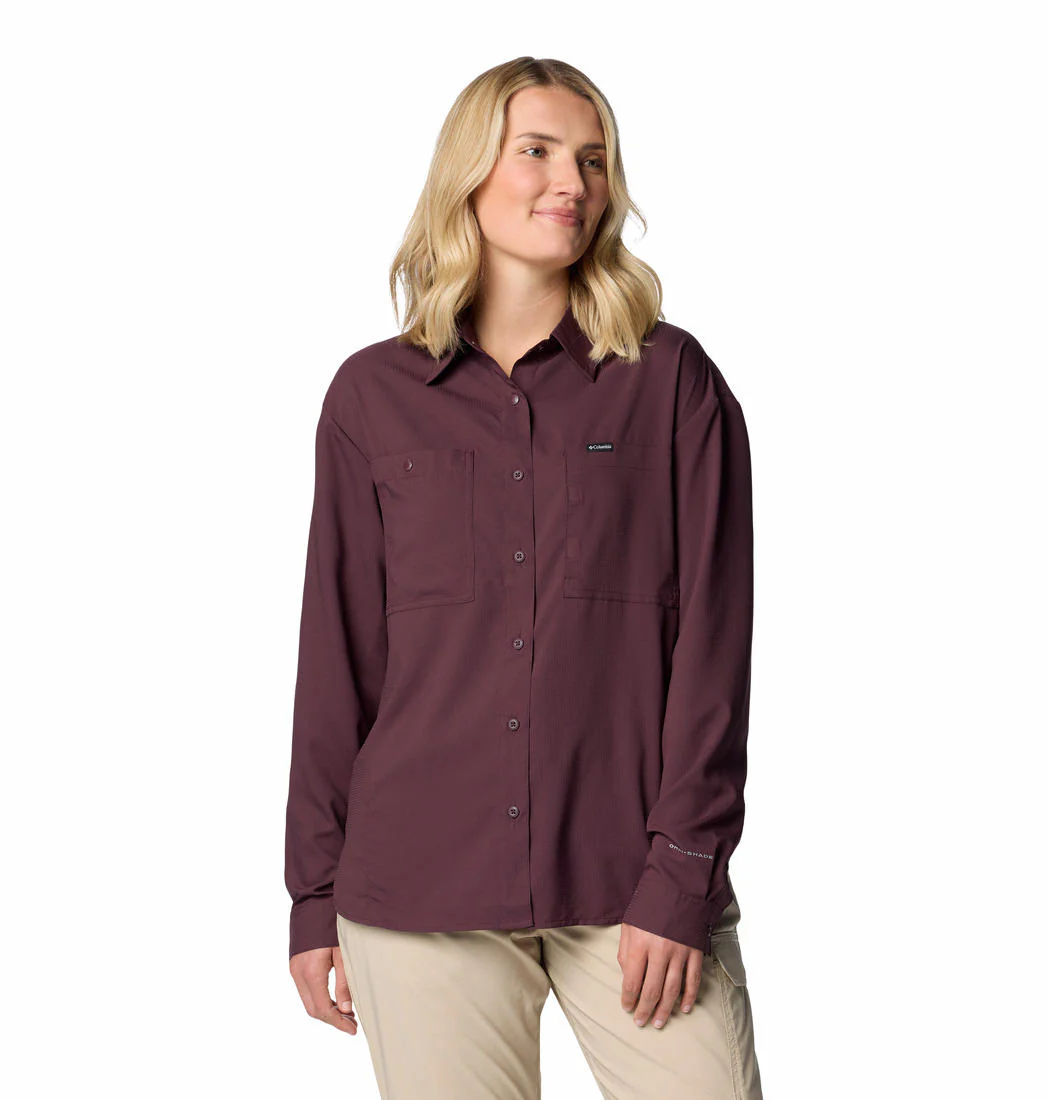 Columbia Women Red Silver Ridge Utility LS Shirt (Sun Protection)