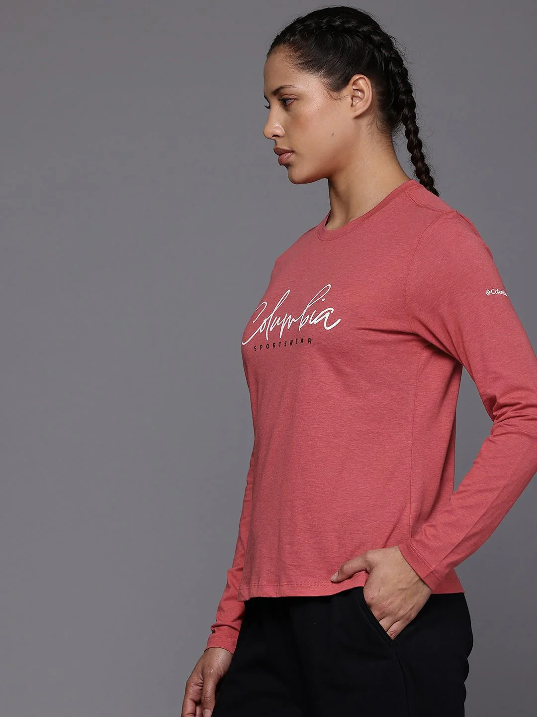 Columbia Women Red Columbia Trek Relaxed LS Tee - Image 3
