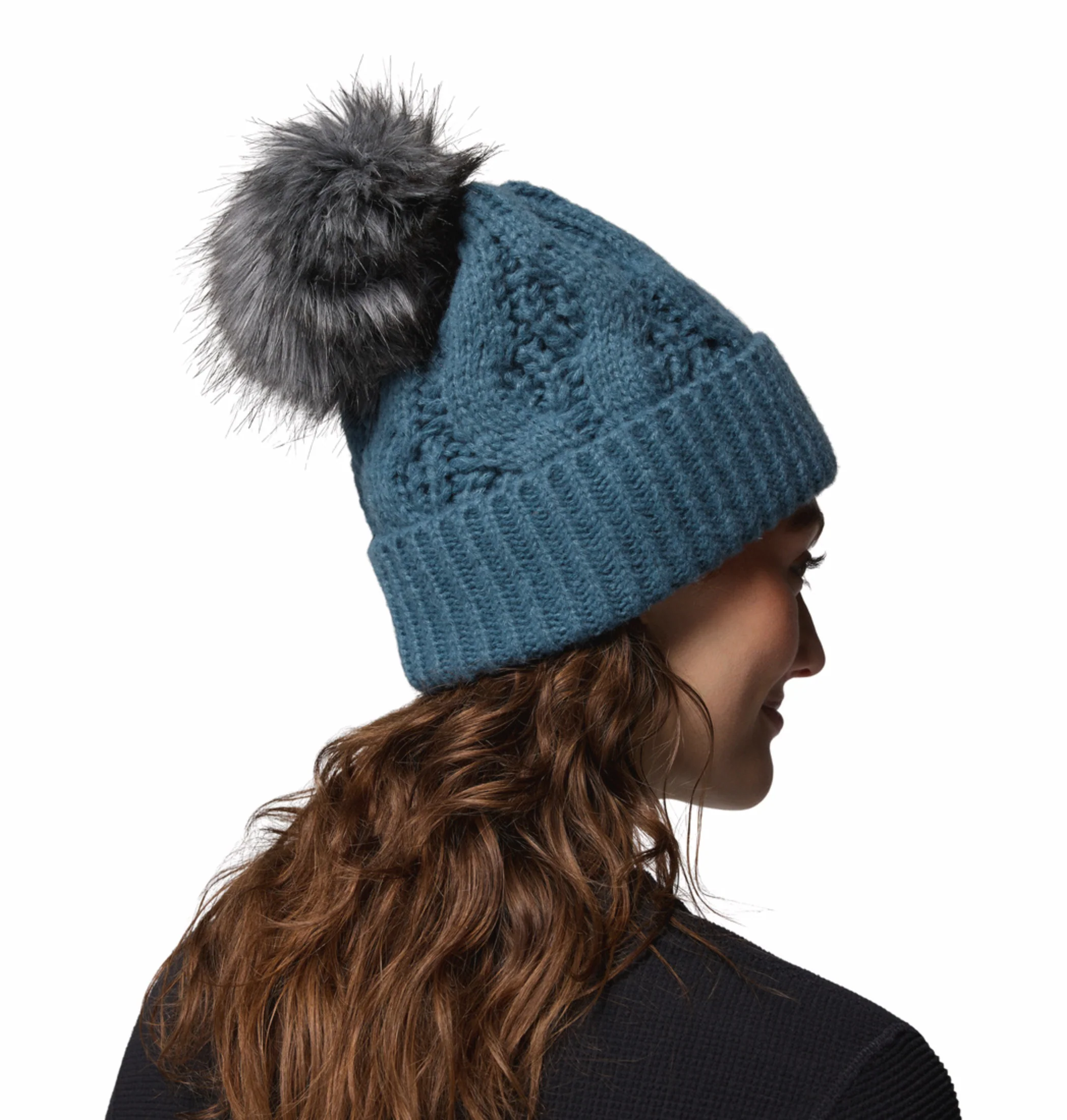 Columbia Womens Teal  Boundless Days Cable Knit Pom Beanie - Image 4