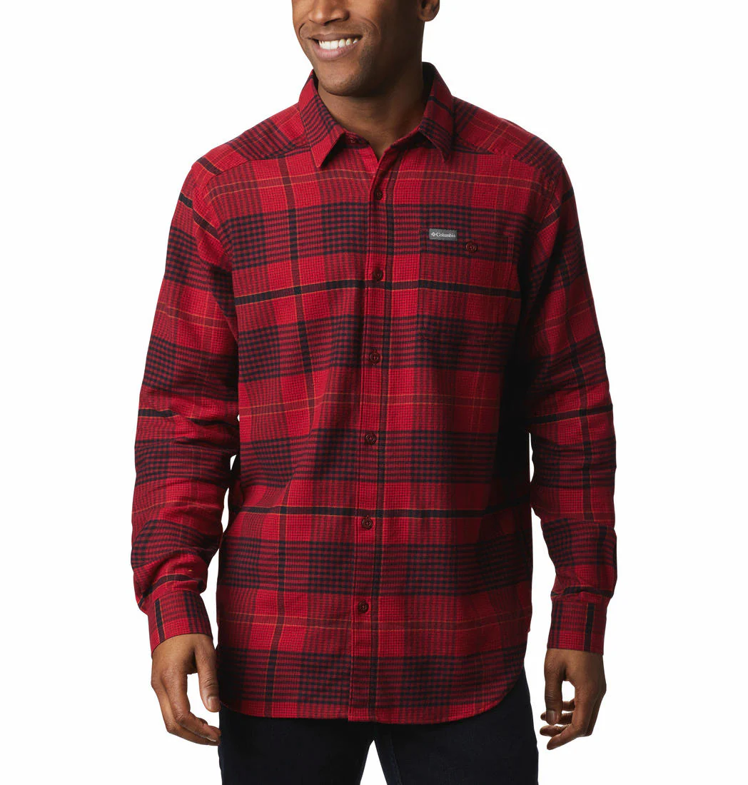 Columbia Men Pink Cornell Woods Flannel Long Sleeve Shirt