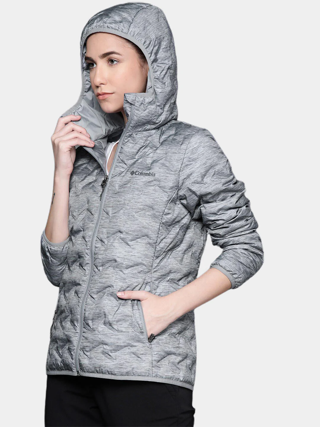Columbia Women Grey Delta Ridge Down Hooded Jacket - Image 8