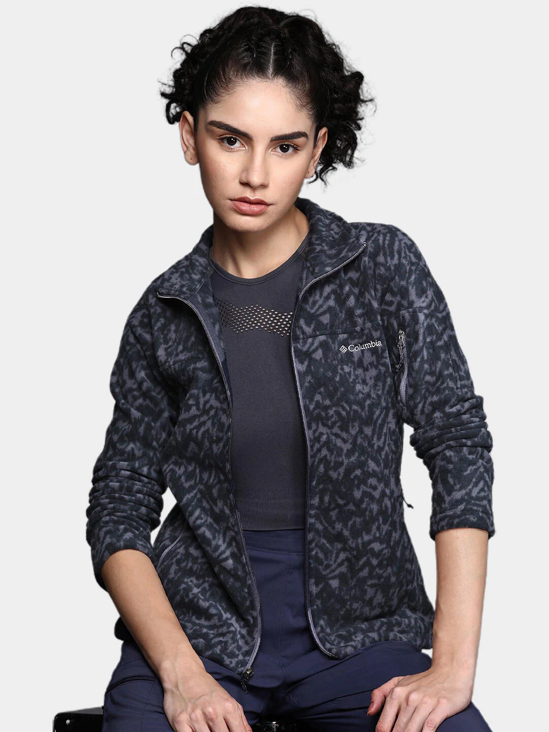 Columbia Women Navy Blue Fast Trek Printed Jkt - Image 9
