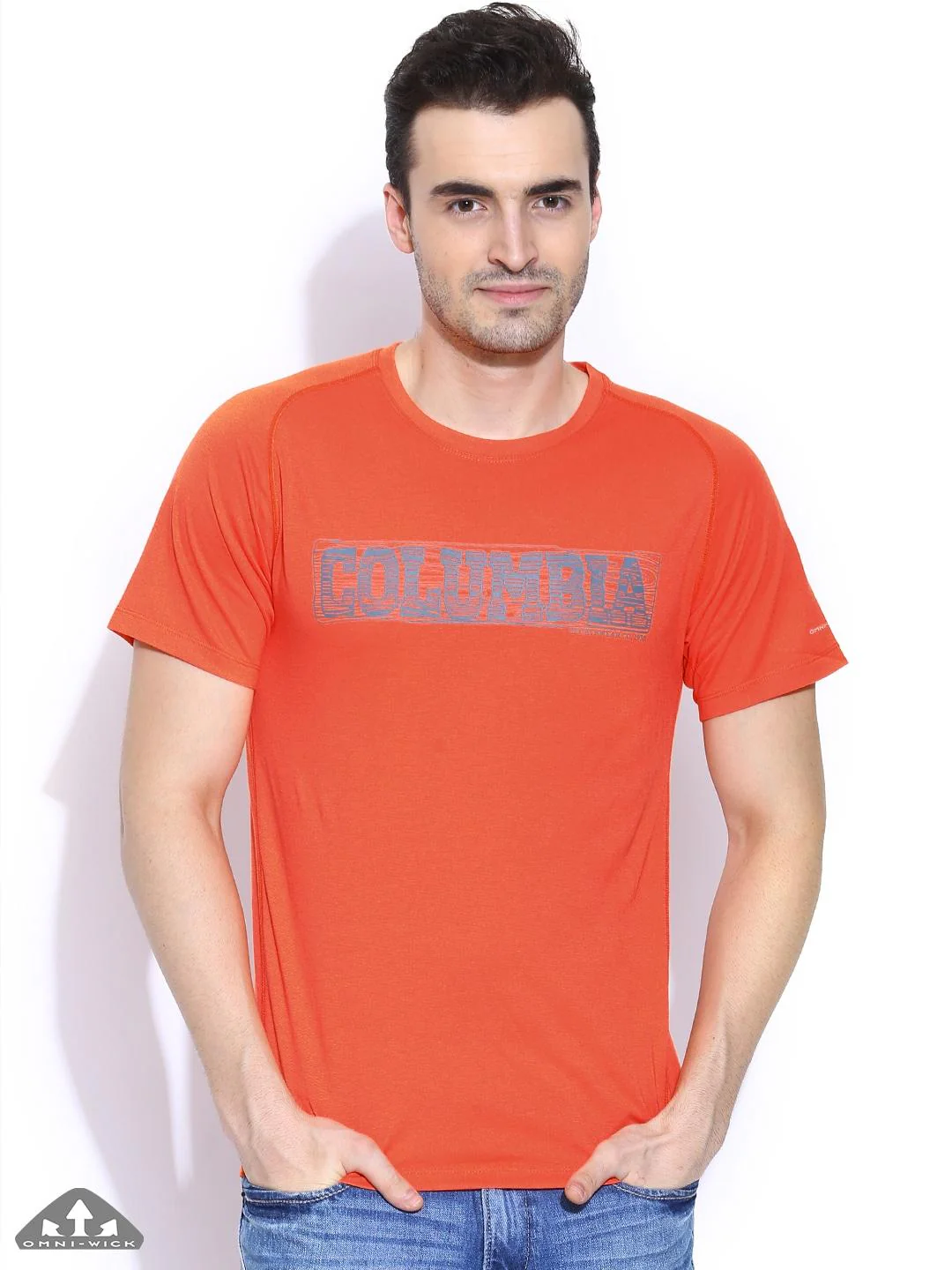 Columbia Men Orange Mountain Tech Logo S S Crew (Sun Protection)
