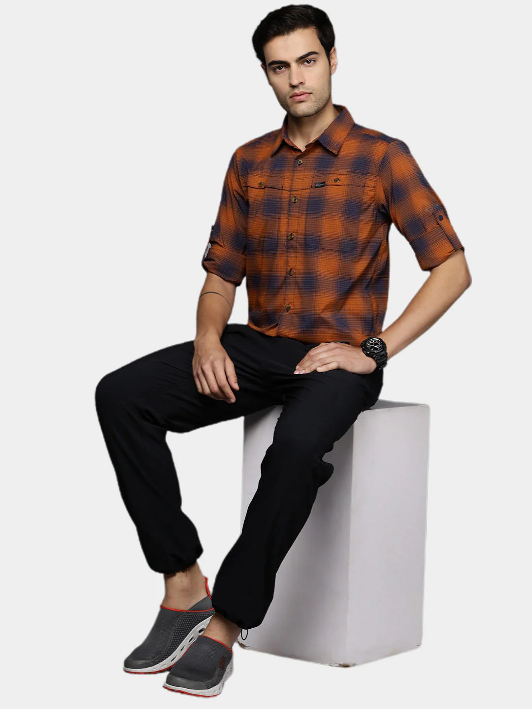 Columbia Men Orange Newton Ridge II Plaid Long Sleeve (Sun Protection) - Image 11