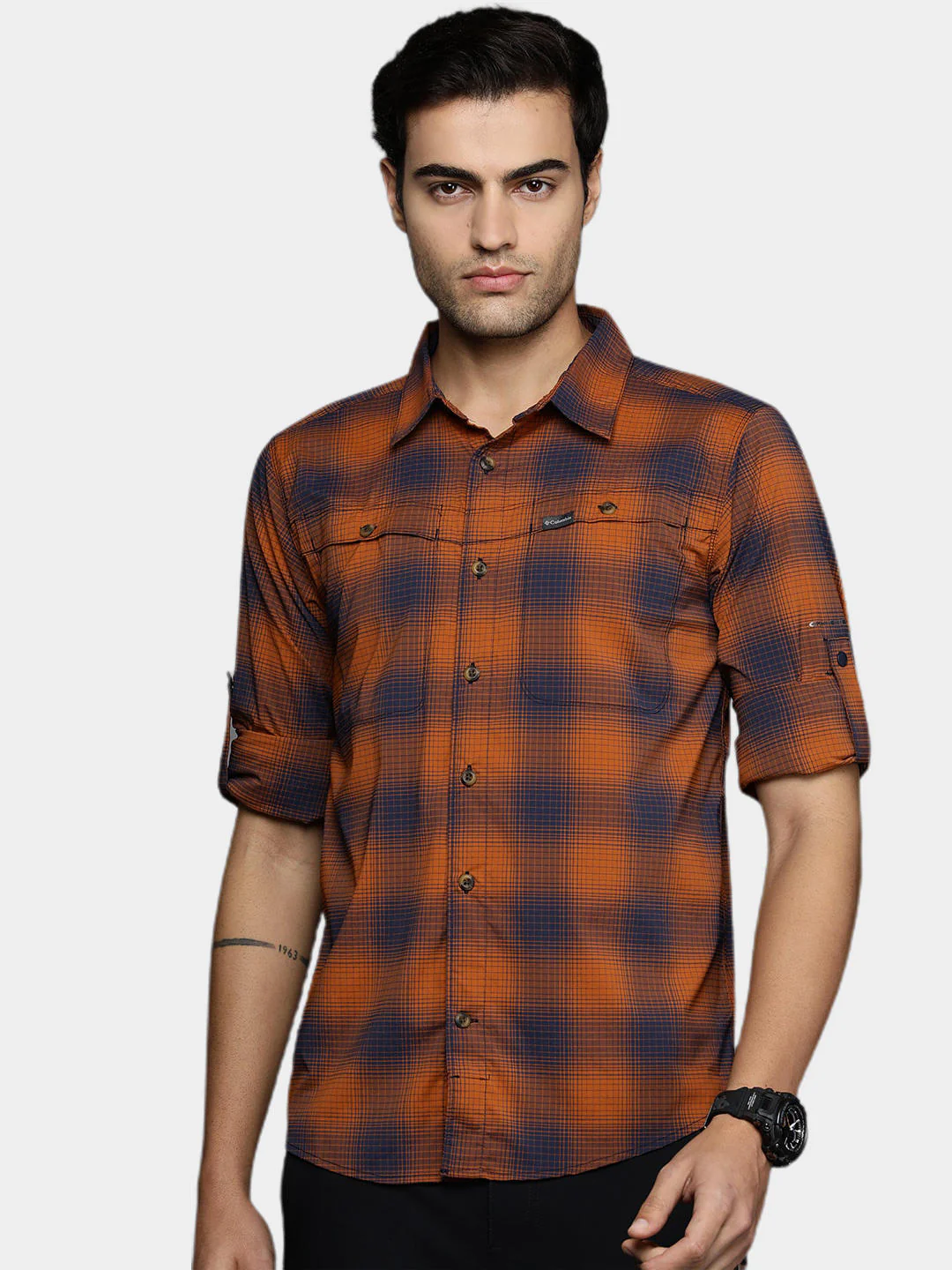 Columbia Men Orange Newton Ridge II Plaid Long Sleeve (Sun Protection) - Image 13