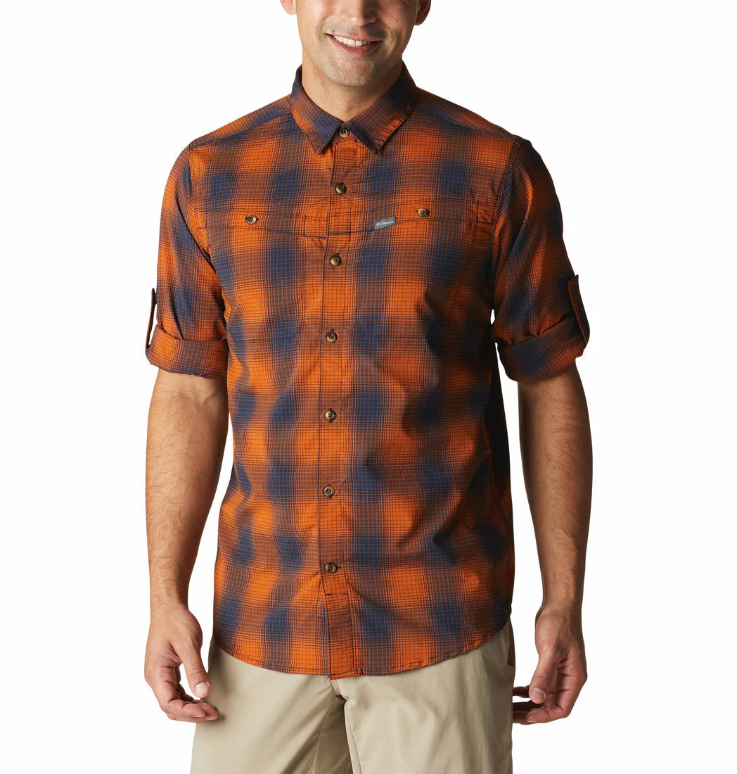 Columbia Men Orange Newton Ridge II Plaid Long Sleeve (Sun Protection) - Image 2