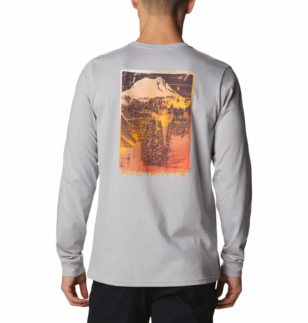 Columbia Men Grey Pikewood Graphic Long Sleeve