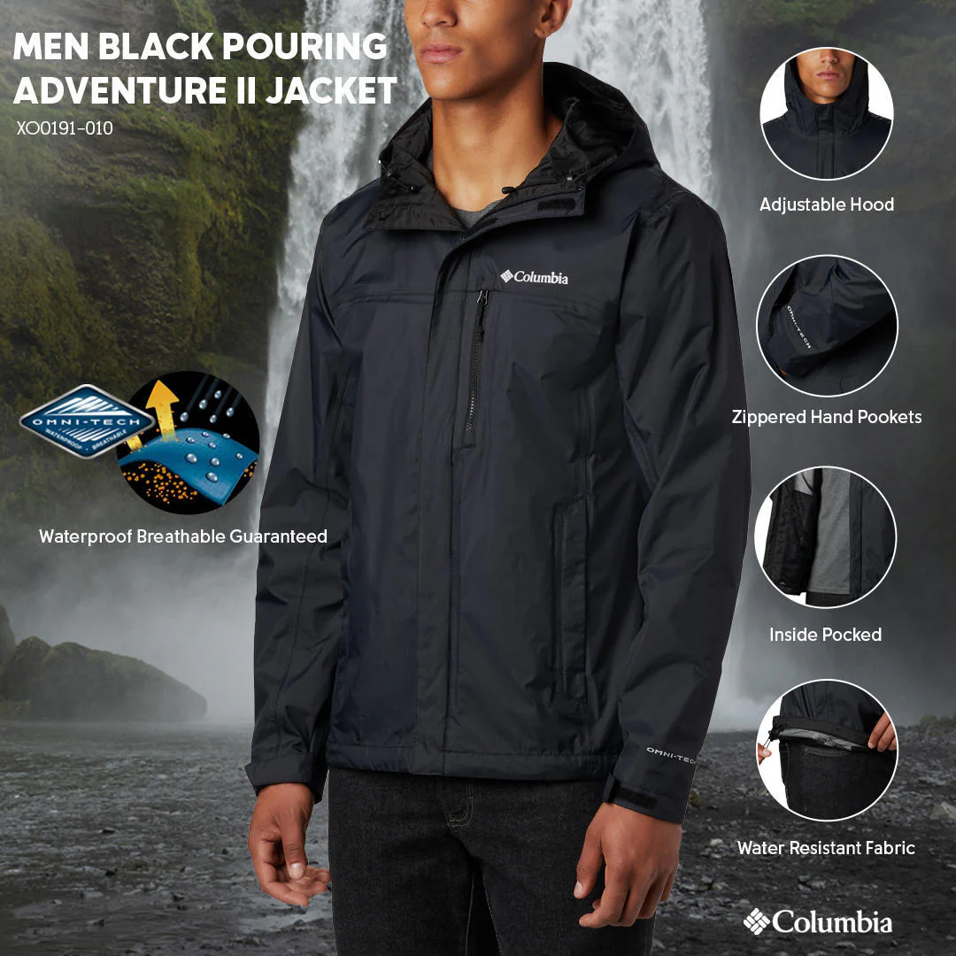 Columbia Men Black Pouring Adventure II Jacket Waterproof - Image 2