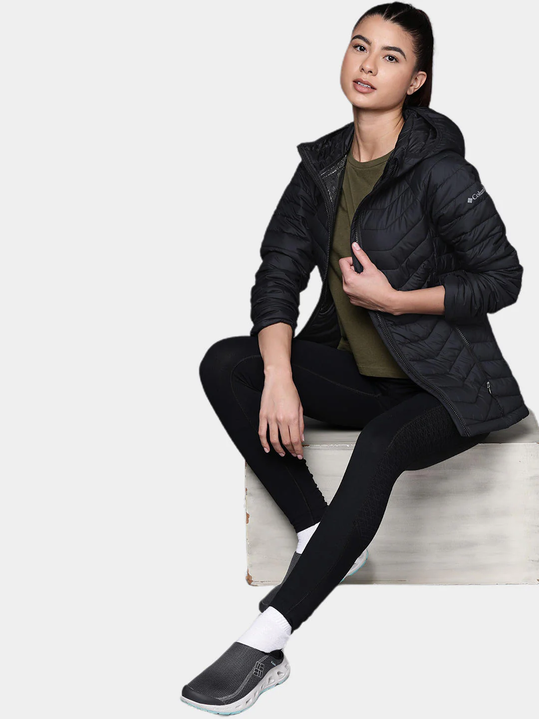 Columbia Women Black Powder Lite Hooded Jacket - Image 8