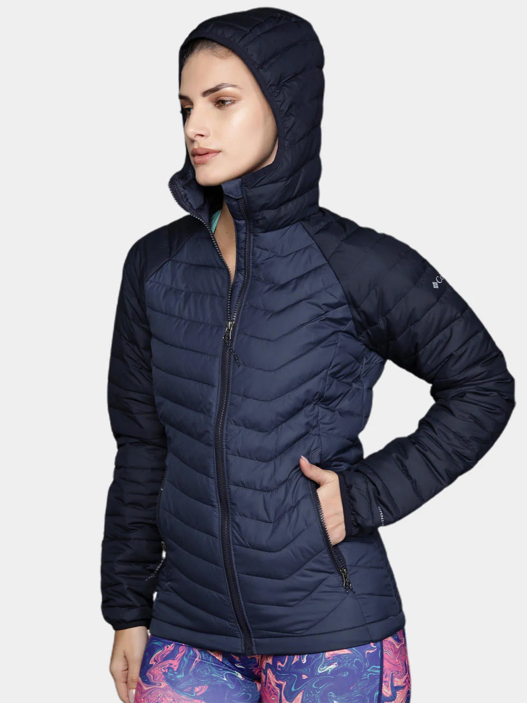 Columbia Women Navy Blue Powder Lite Hooded Jacket - Image 10