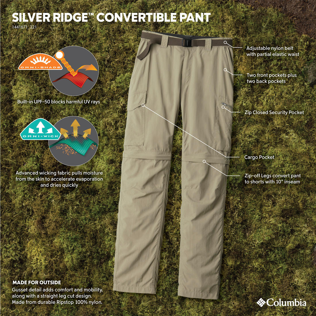 Columbia Men Beige Silver Ridge Convertible Pant (Sun Protection) - Image 2