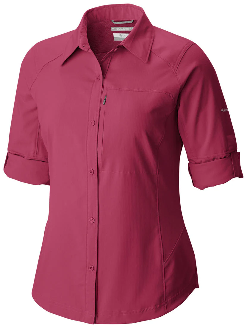 Columbia Women Red Silver Ridge Long Sleeve Shirt (Sun Protection) - Image 2
