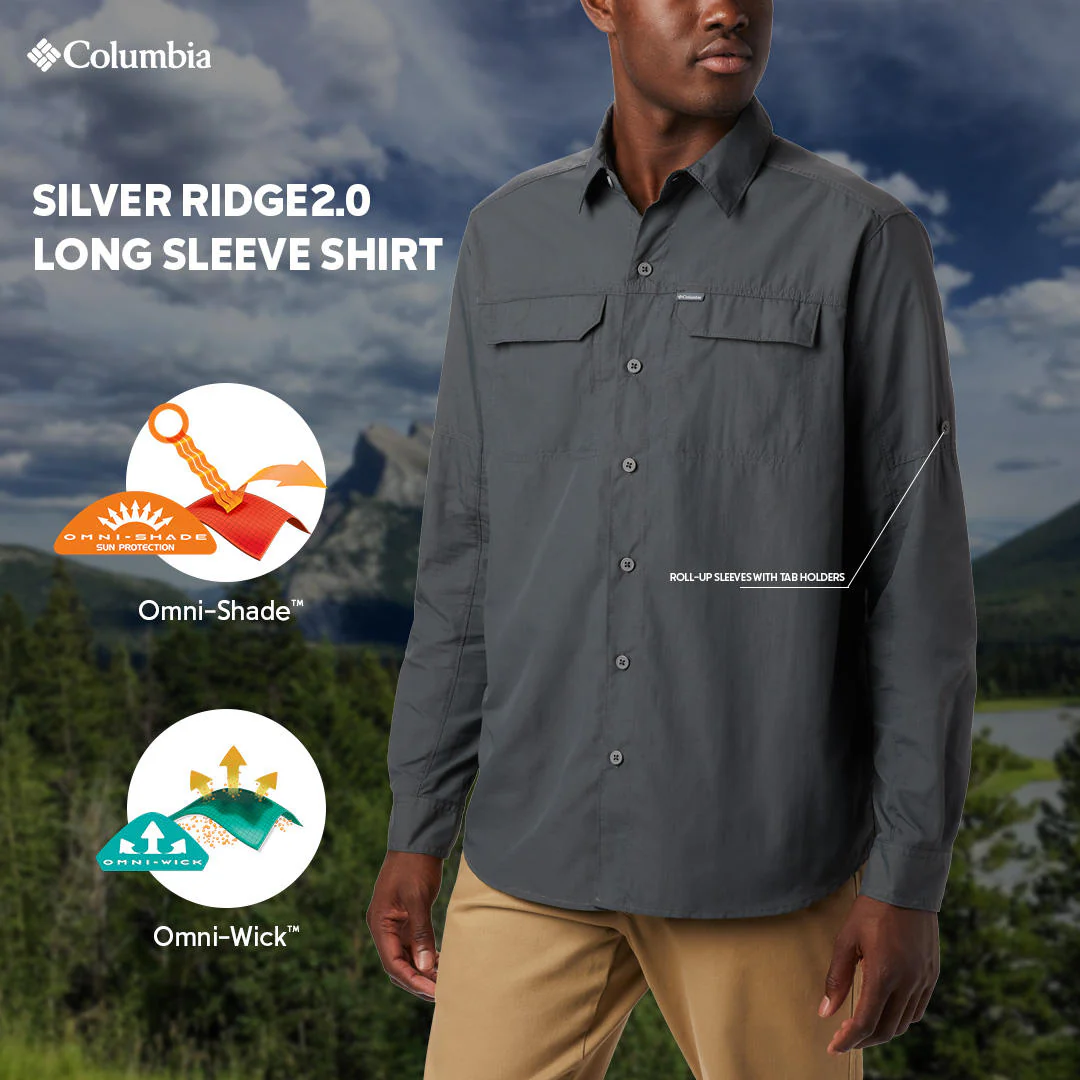 Columbia Men Grey Silver Ridge2.0 Long Sleeve Shirt (Sun Protection) - Image 2